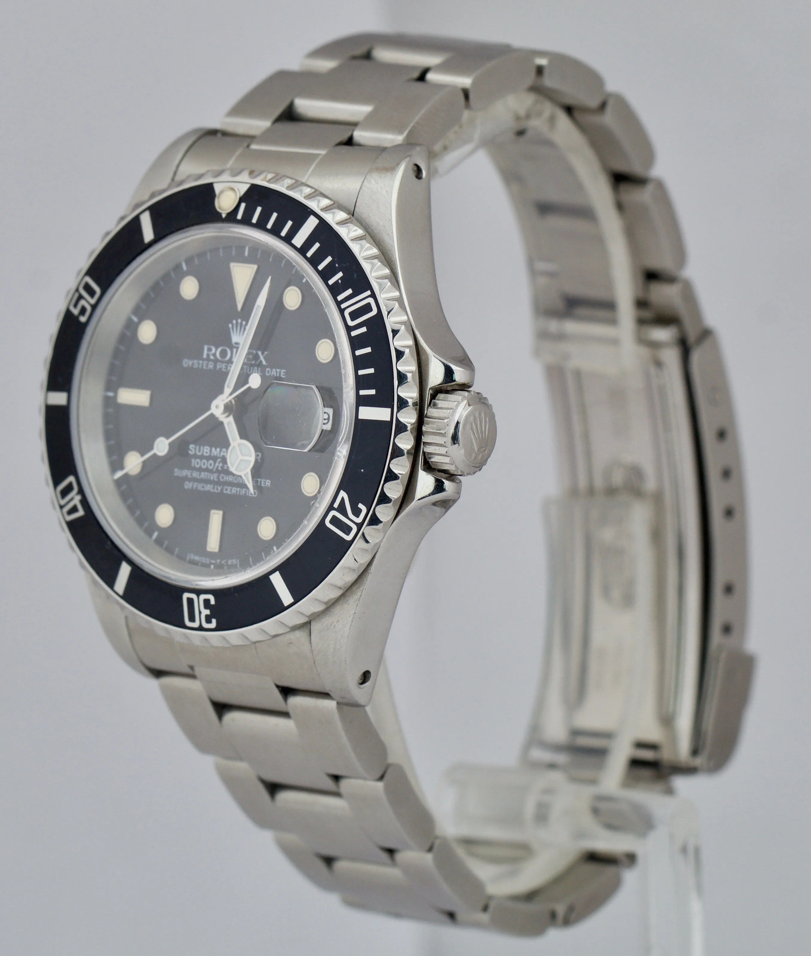 1990 Rolex Submariner Date 40mm Black Stainless Steel CREAM Patina Watch 16610