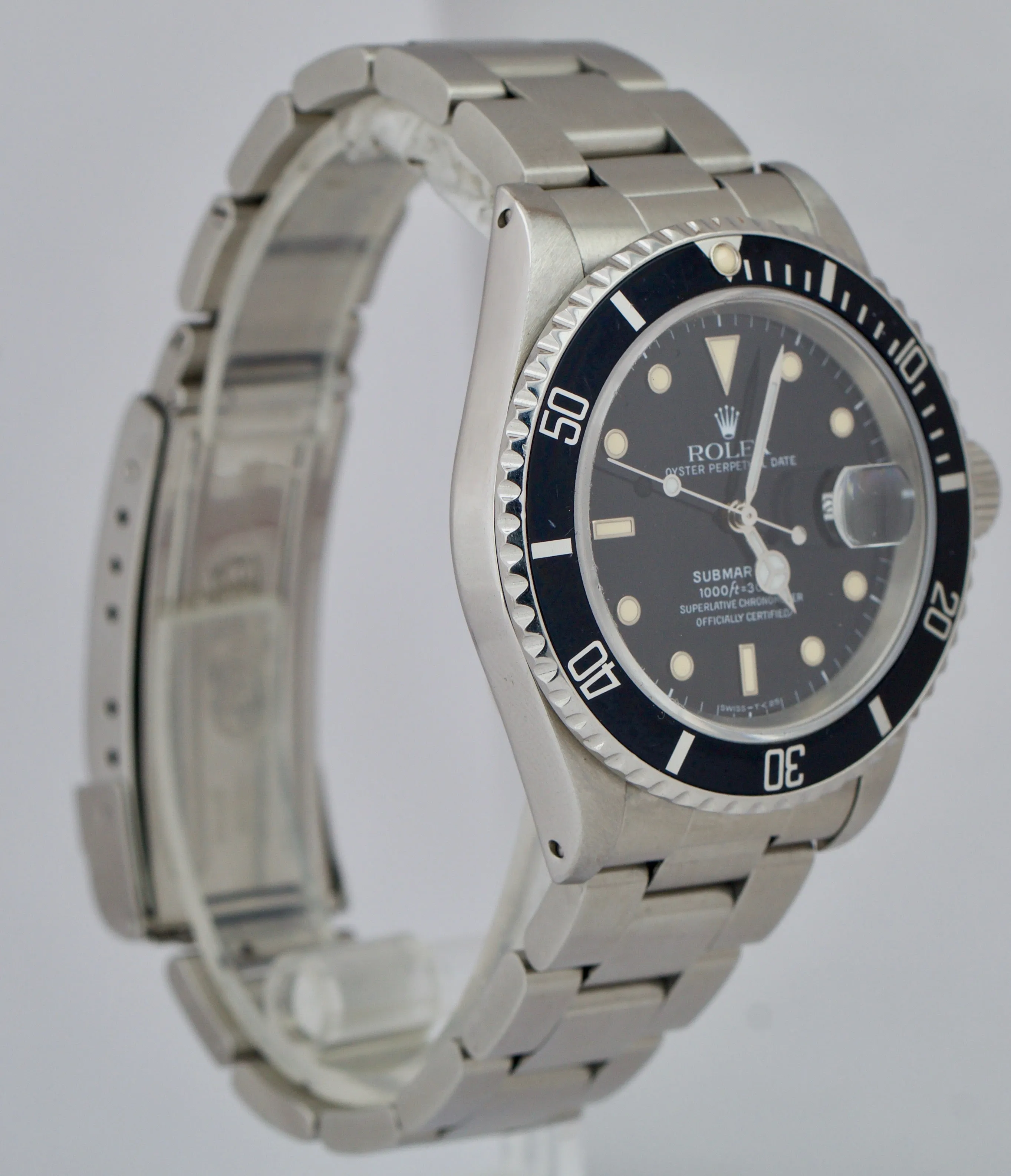 1990 Rolex Submariner Date 40mm Black Stainless Steel CREAM Patina Watch 16610
