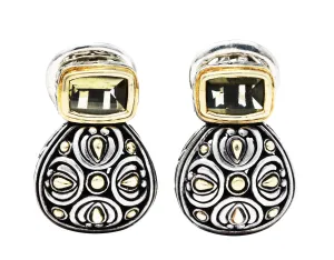 1990s John Hardy Lemon Quartz 18 Karat Gold Sterling Silver Batu Sari Collection Omega Earrings