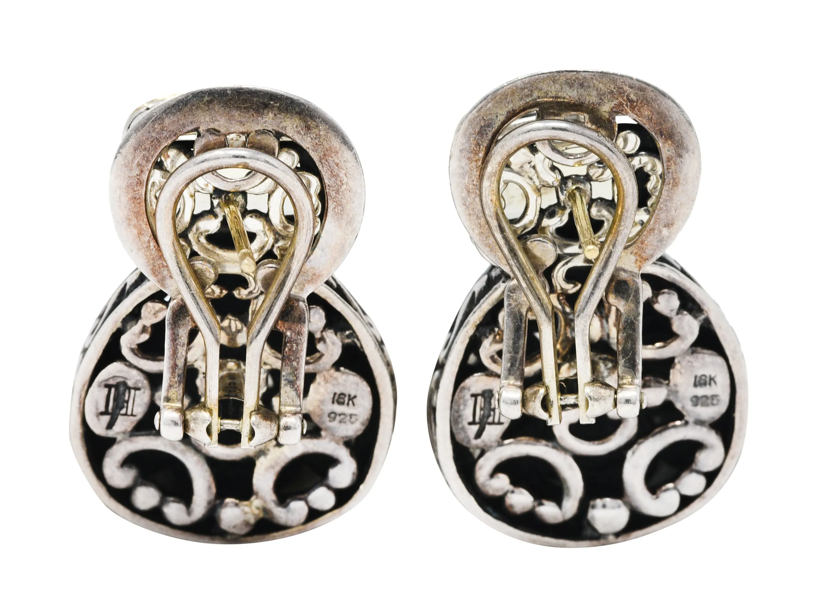 1990s John Hardy Lemon Quartz 18 Karat Gold Sterling Silver Batu Sari Collection Omega Earrings