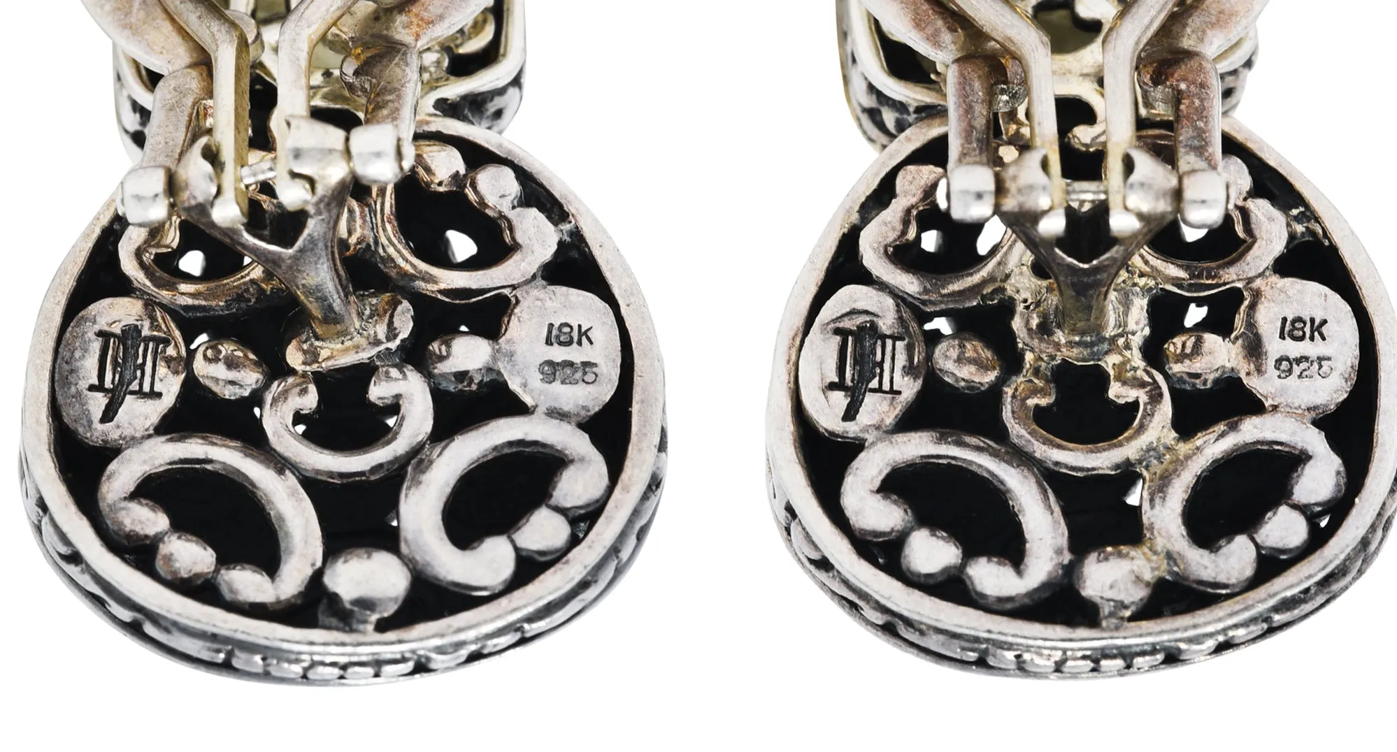 1990s John Hardy Lemon Quartz 18 Karat Gold Sterling Silver Batu Sari Collection Omega Earrings
