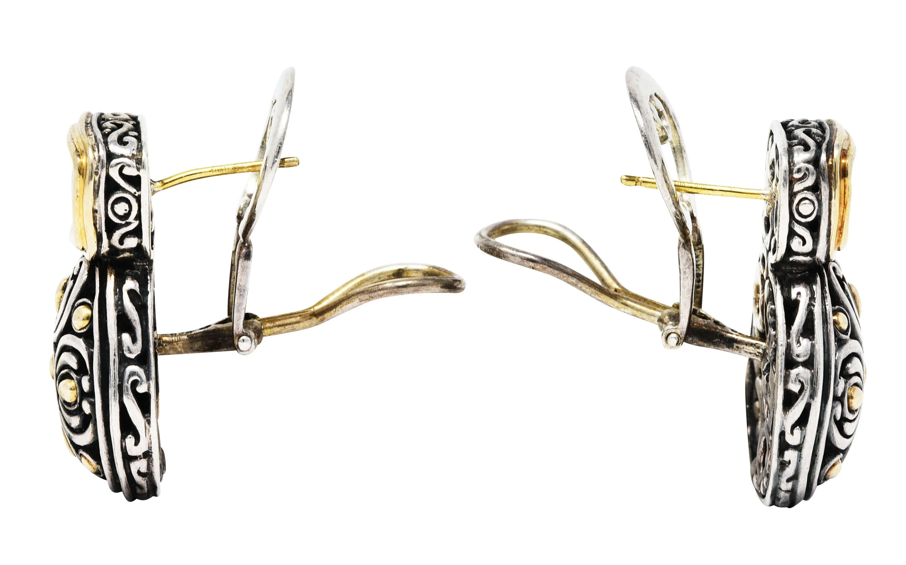 1990s John Hardy Lemon Quartz 18 Karat Gold Sterling Silver Batu Sari Collection Omega Earrings