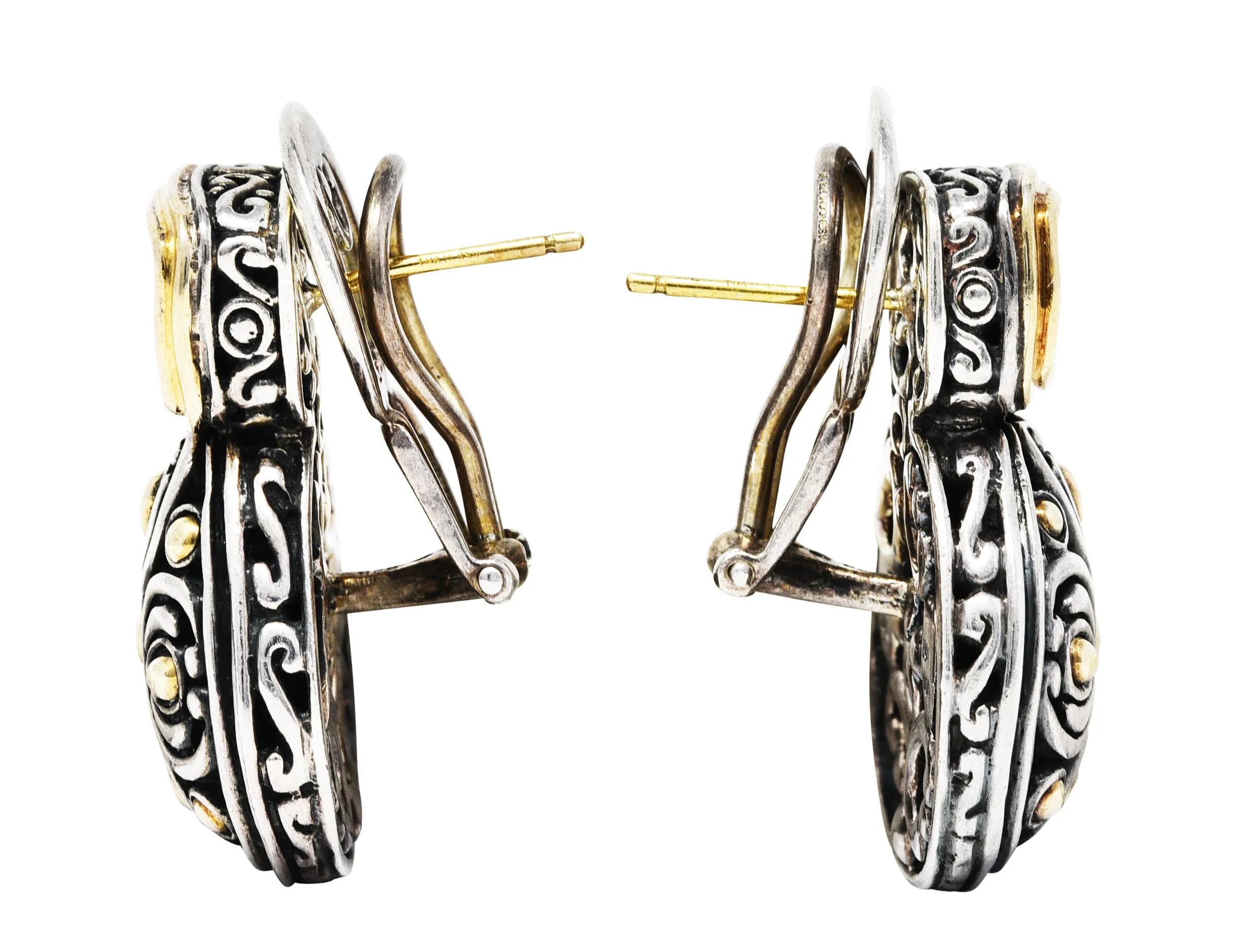1990s John Hardy Lemon Quartz 18 Karat Gold Sterling Silver Batu Sari Collection Omega Earrings