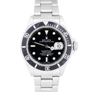 1991 Men's Rolex Submariner Date 40 mm Black Stainless Steel Dive Watch 16610
