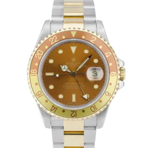 1991 Rolex GMT-Master II Brown Root Beer GREEN STICKER Two-Tone Gold 16713 Watch