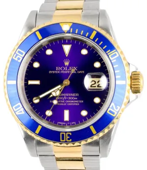 1991 Rolex Submariner Date PURPLE Dial 16613 Two-Tone 18K Gold Blue Steel 40mm