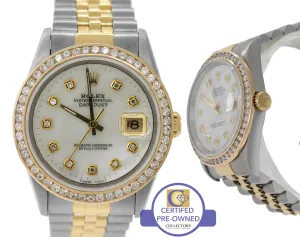 1993 Rolex DateJust 36mm MOP Diamond 16233 Two-Tone Gold Steel Jubilee Watch