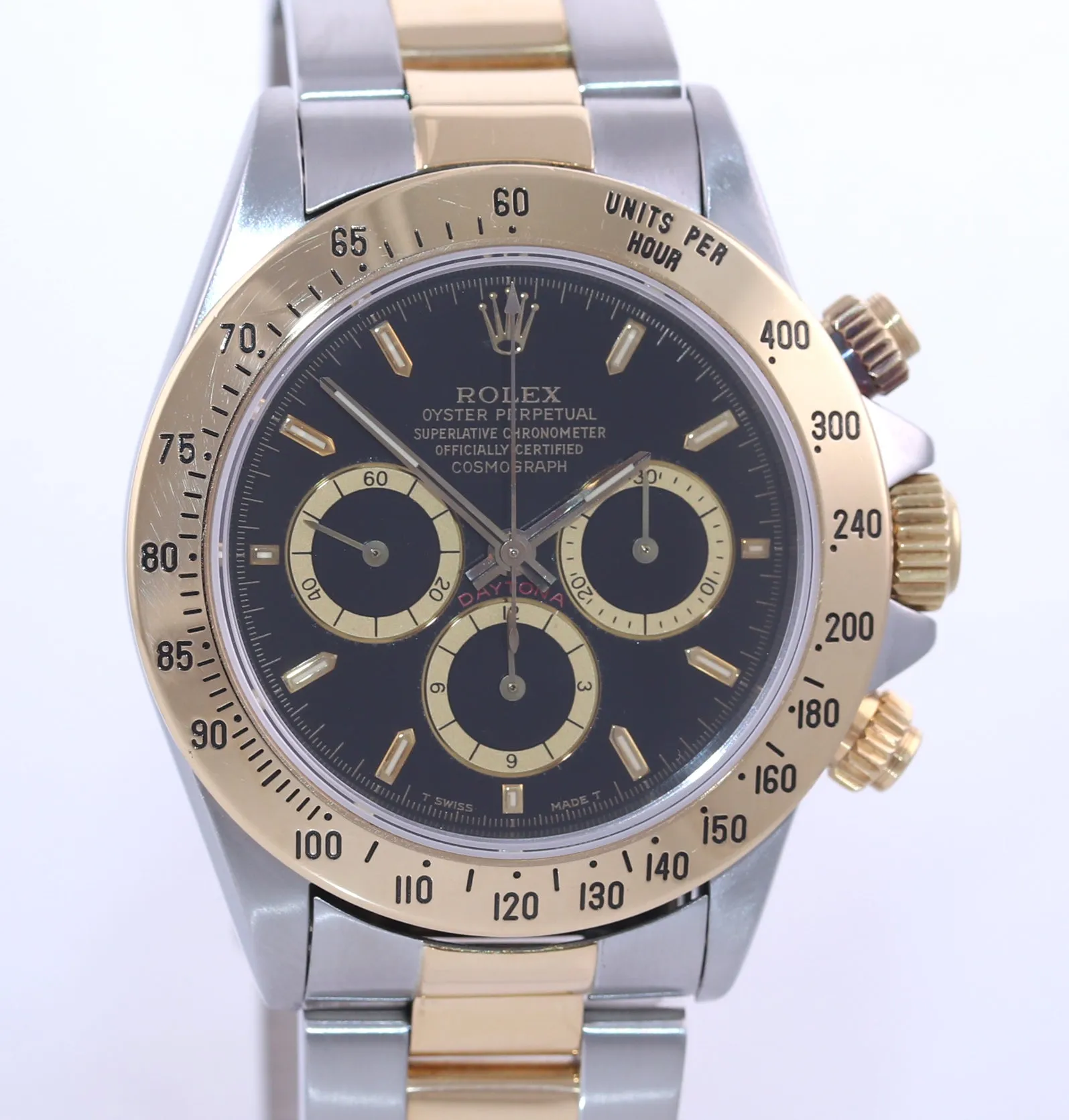 1995 Rolex Daytona 16523 Zenith Black Chrono Two Tone Steel Yellow Gold Watch
