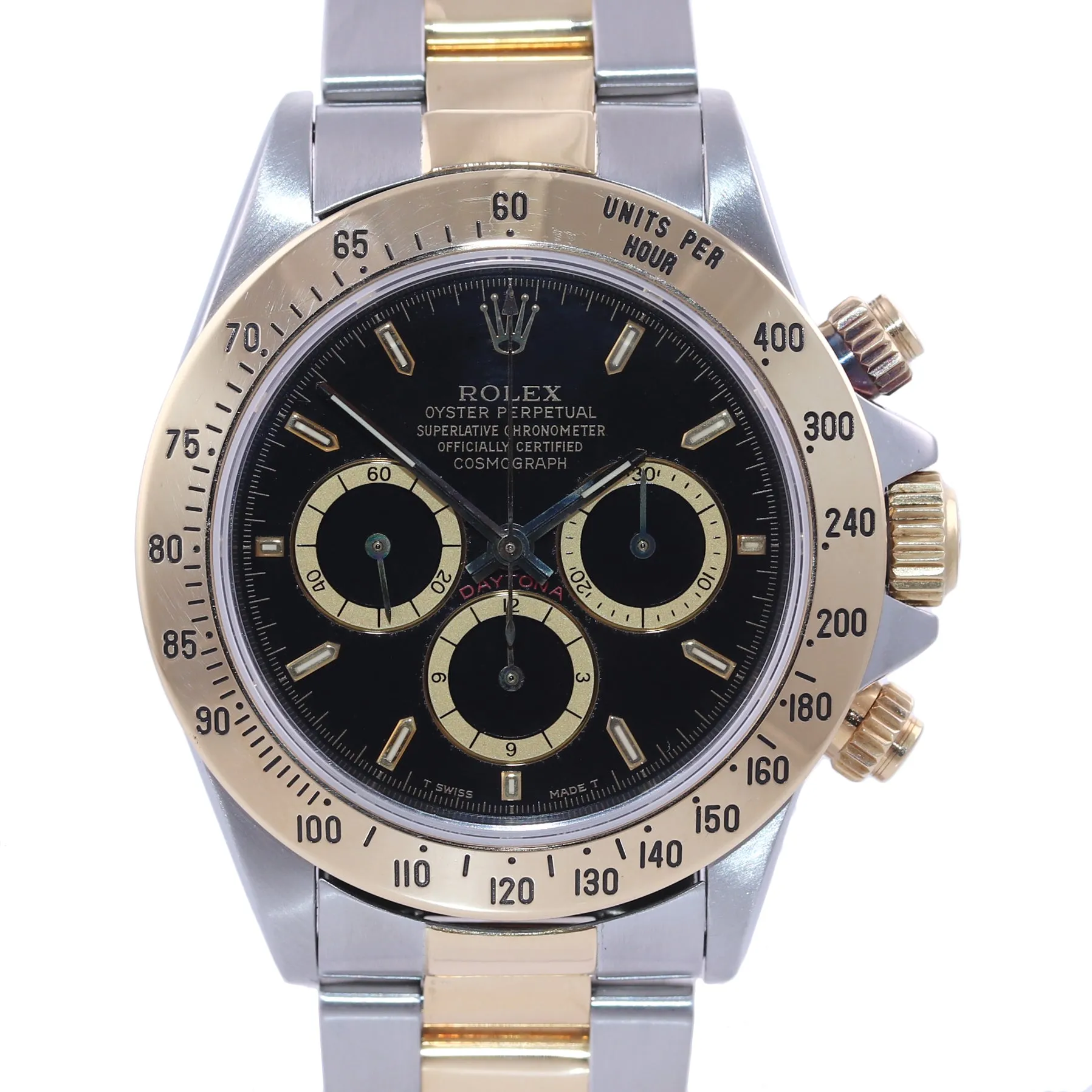 1995 Rolex Daytona 16523 Zenith Black Chrono Two Tone Steel Yellow Gold Watch
