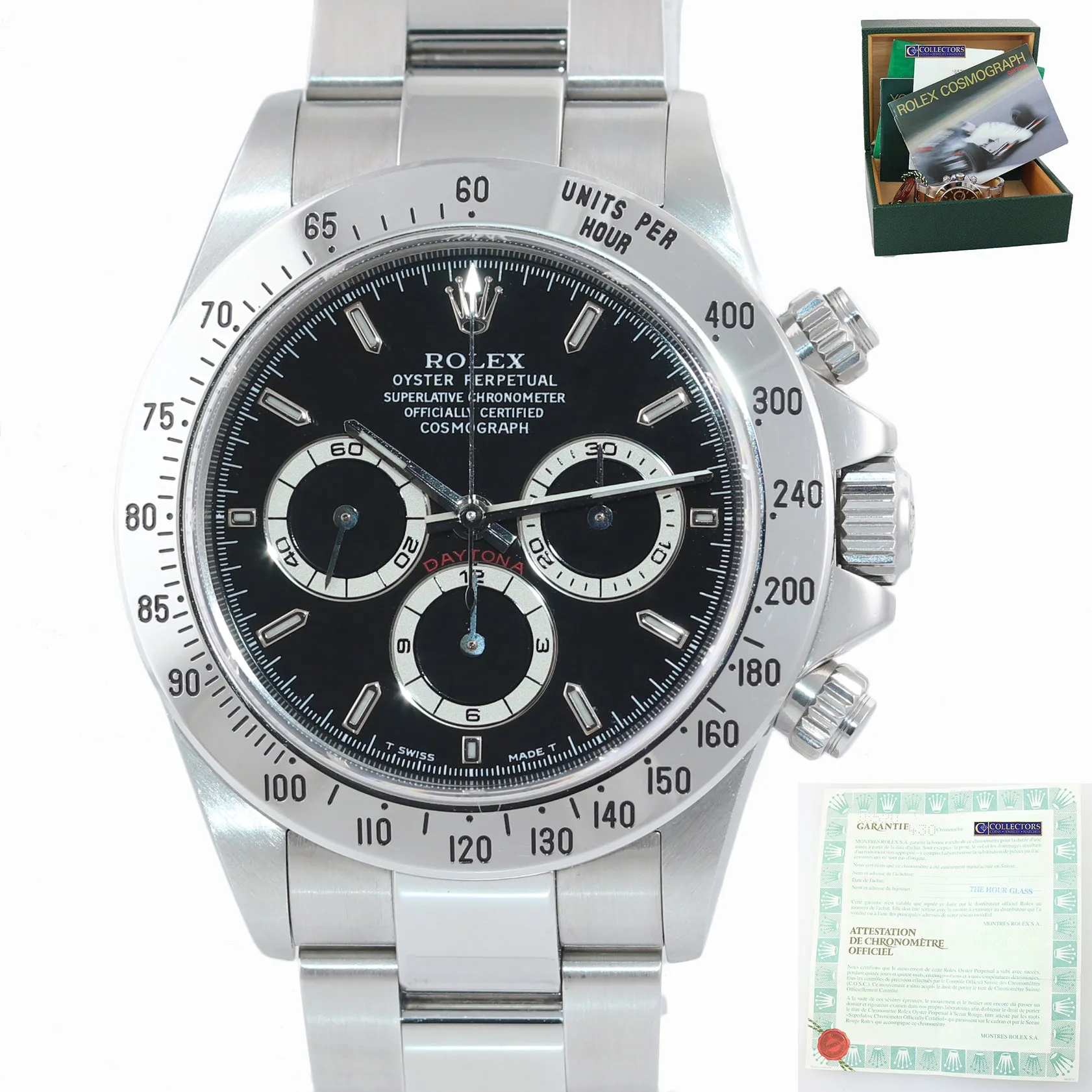 1998 UNPOLISHED PAPERS Rolex 16520 Zenith Daytona Black TRITIUM Dial Watch BOX