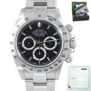 1998 UNPOLISHED PAPERS Rolex 16520 Zenith Daytona Black TRITIUM Dial Watch BOX