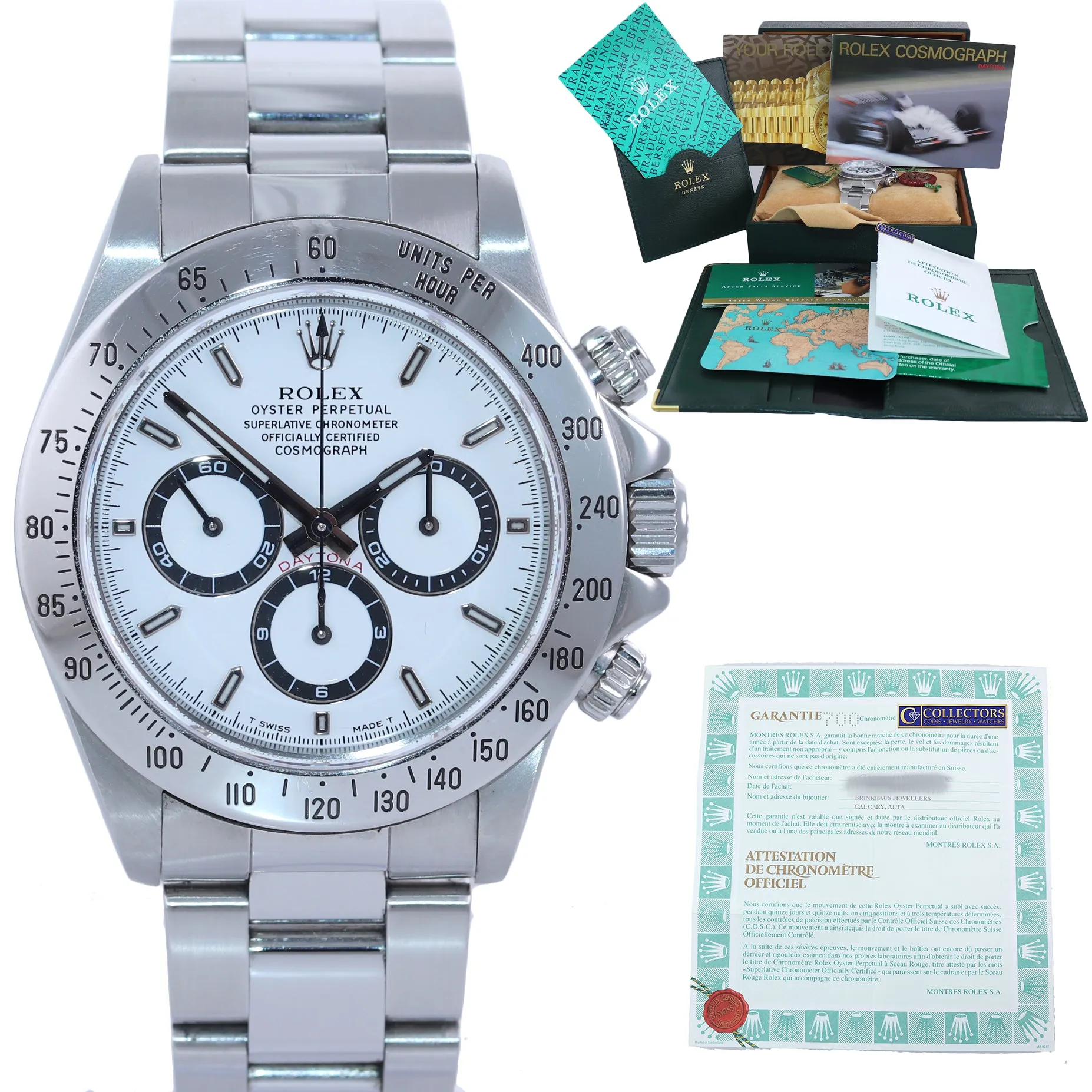 1998 UNPOLISHED PUNCHED PAPERS Rolex 16520 Zenith Daytona White Watch Box