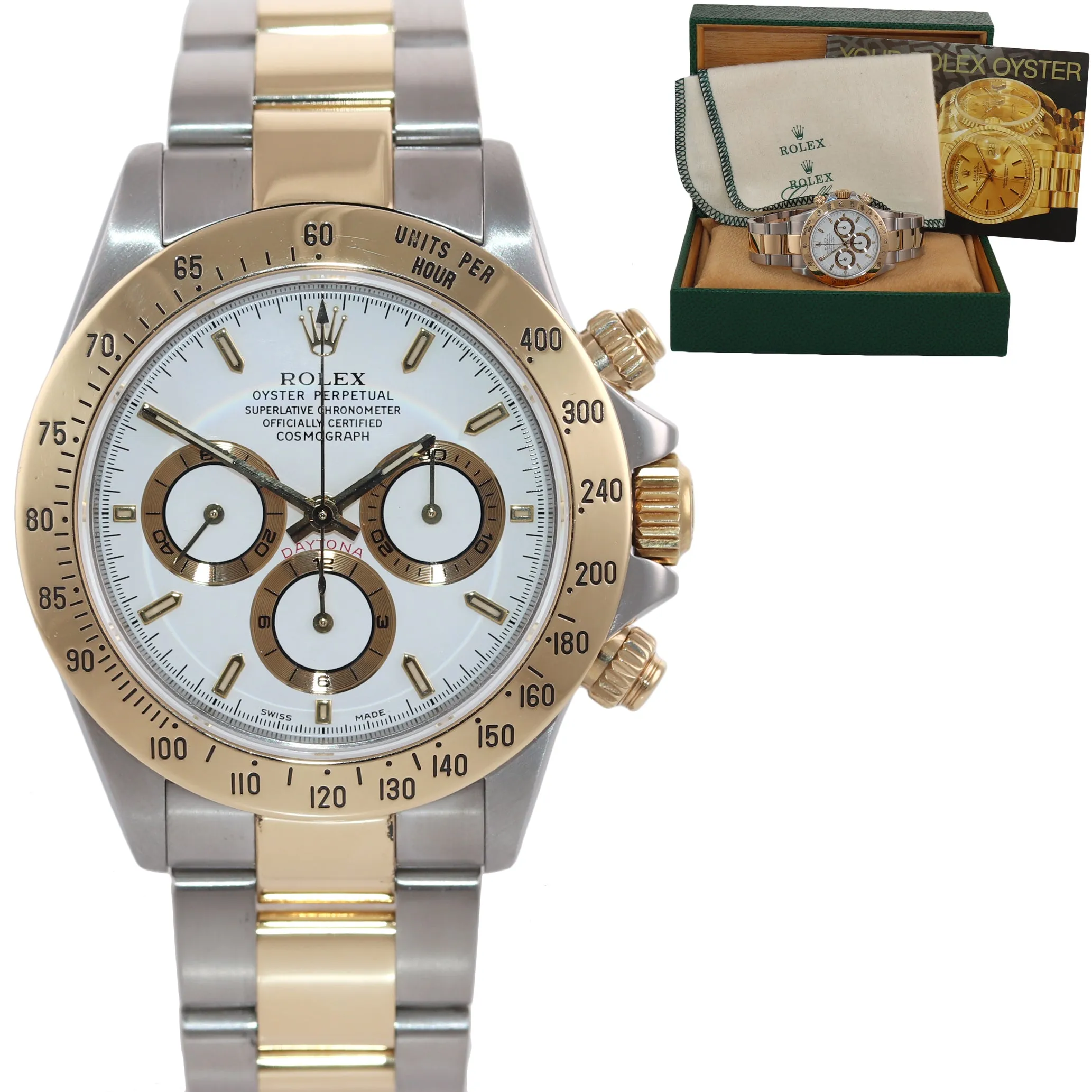 1999 Rolex Daytona 16523 Zenith White Chrono Two Tone Steel Yellow Gold Watch