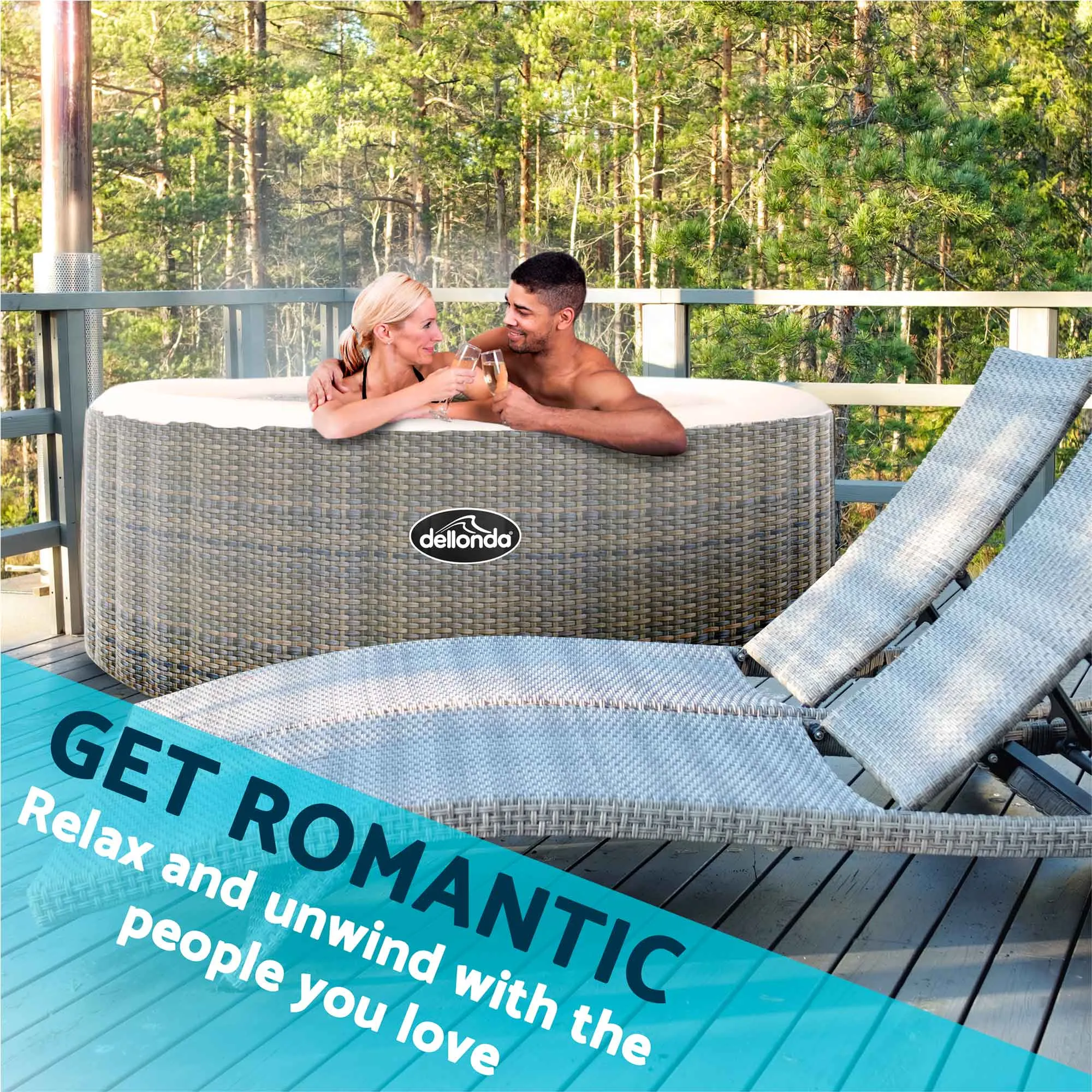 2-4 Person Inflatable Hot Tub Spa with Smart Pump and Accessory Kit - Rattan Effect - DL100