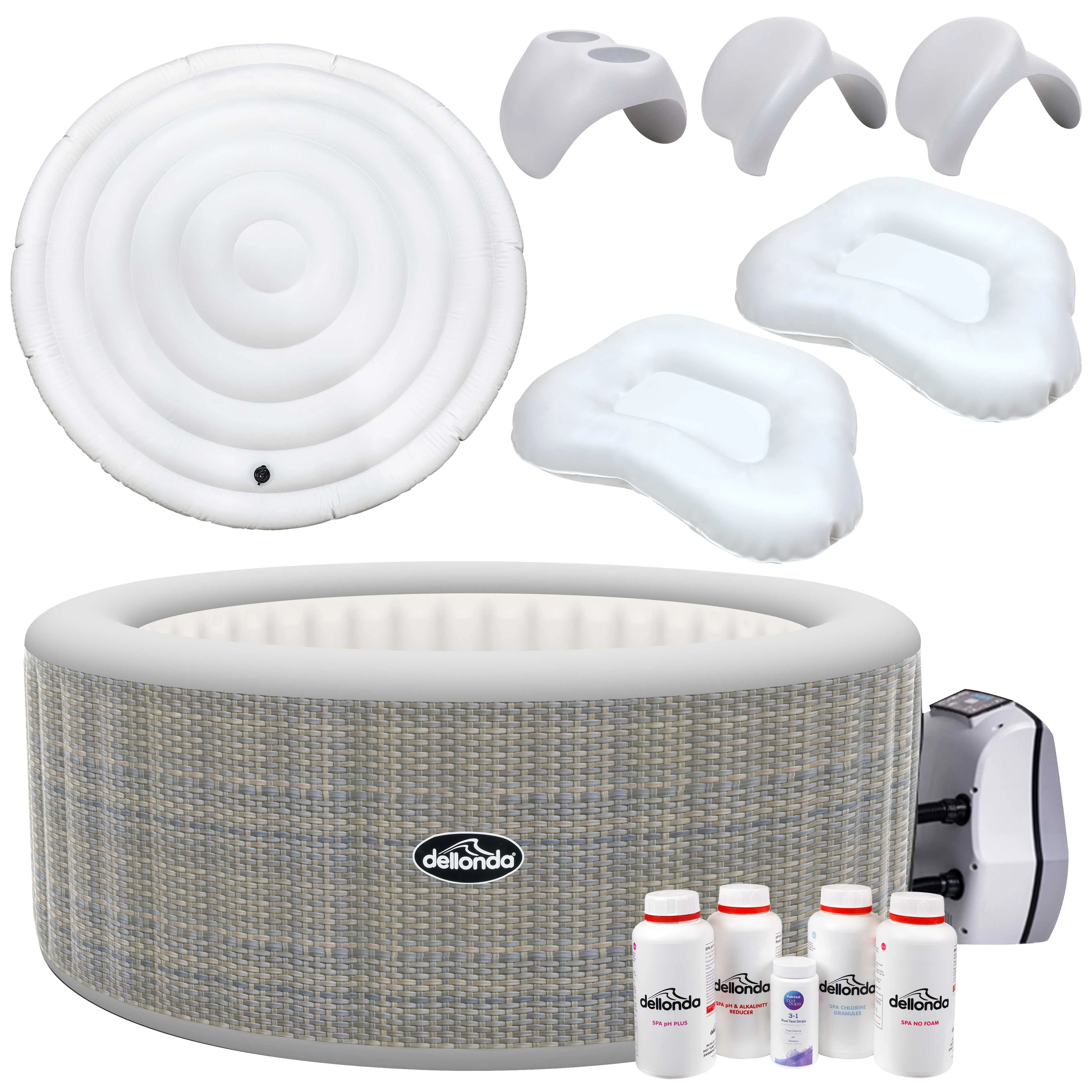 2-4 Person Inflatable Hot Tub Spa with Smart Pump and Accessory Kit - Rattan Effect - DL100