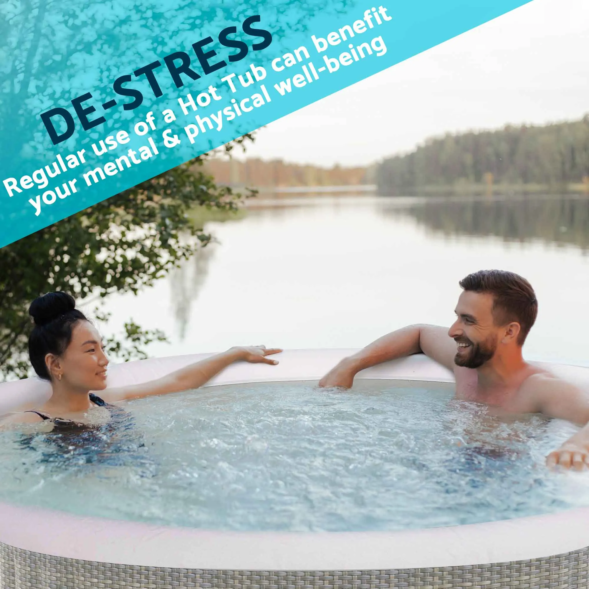 2-4 Person Inflatable Hot Tub Spa with Smart Pump and Accessory Kit - Rattan Effect - DL100