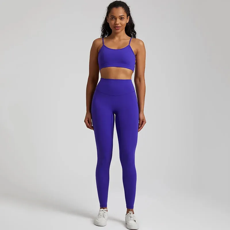 2-Piece Yoga Set for Women - Backless Sports Bra and High Waist Gym Leggings