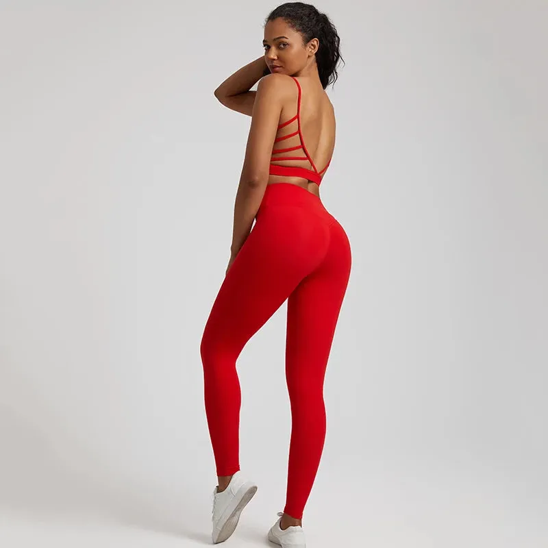 2-Piece Yoga Set for Women - Backless Sports Bra and High Waist Gym Leggings