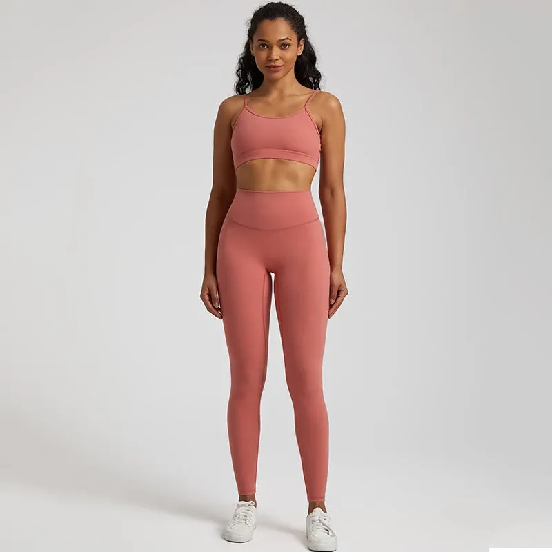 2-Piece Yoga Set for Women - Backless Sports Bra and High Waist Gym Leggings