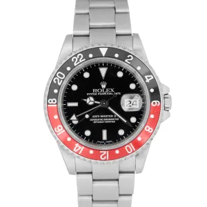 2000 Rolex GMT-Master II P-SERIAL 40mm Stainless Steel Coke Red Watch 16710