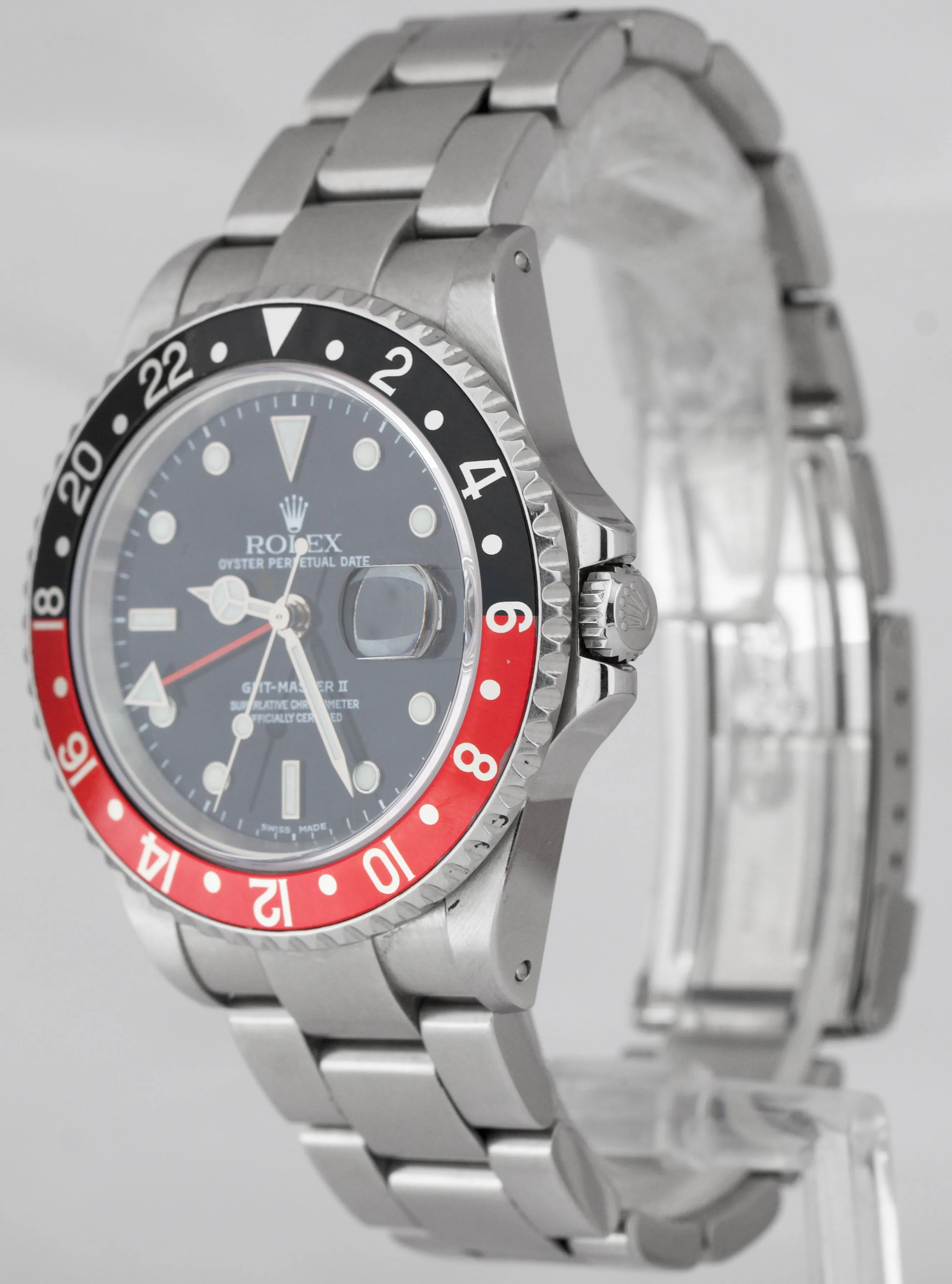 2000 Rolex GMT-Master II P-SERIAL 40mm Stainless Steel Coke Red Watch 16710