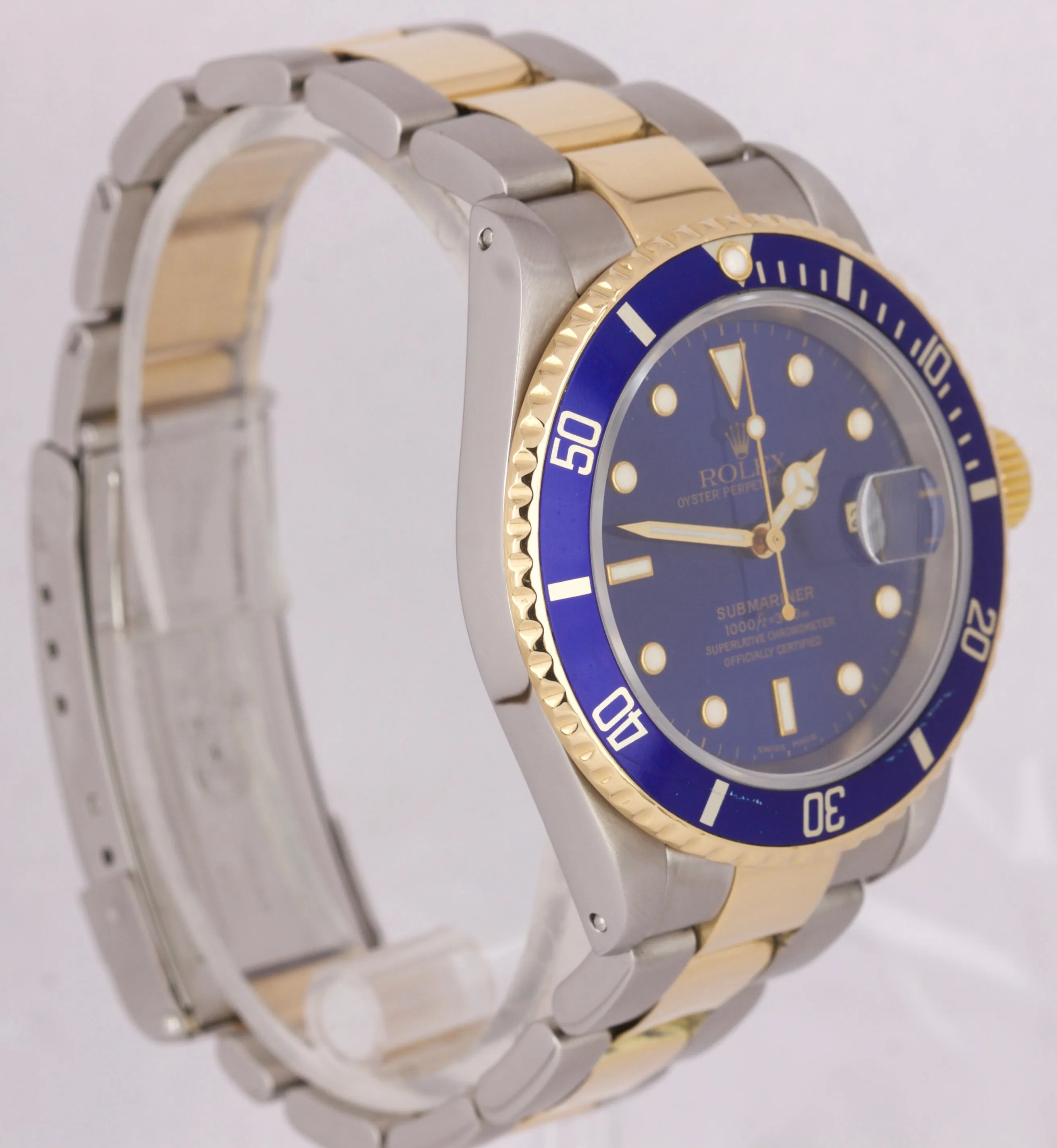 2000 Rolex Submariner Date 16613 Swiss Two-Tone Gold Stainless Blue Dive 40mm