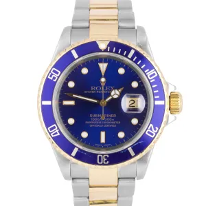 2000 Rolex Submariner Date 16613 Swiss Two-Tone Gold Stainless Blue Dive 40mm