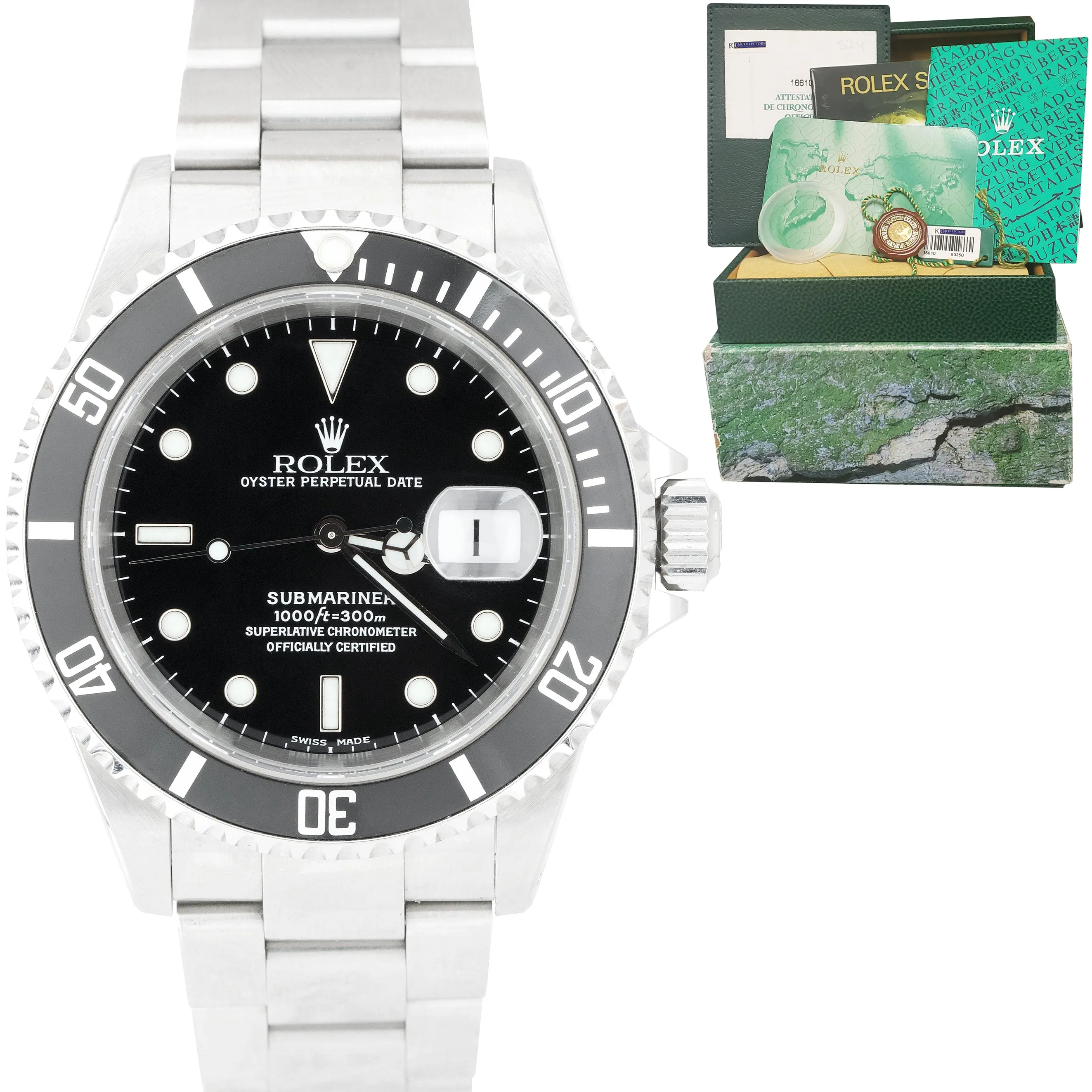 2001 UNPOLISHED FULL SET Rolex Submariner Date SEL Stainless Steel Watch 16610