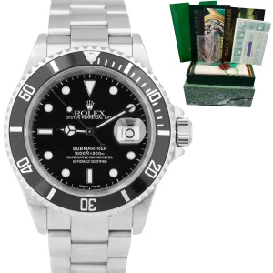 2002 UNPOLISHED Rolex Submariner Date 16610 40mm Black Stainless SEL Watch B P