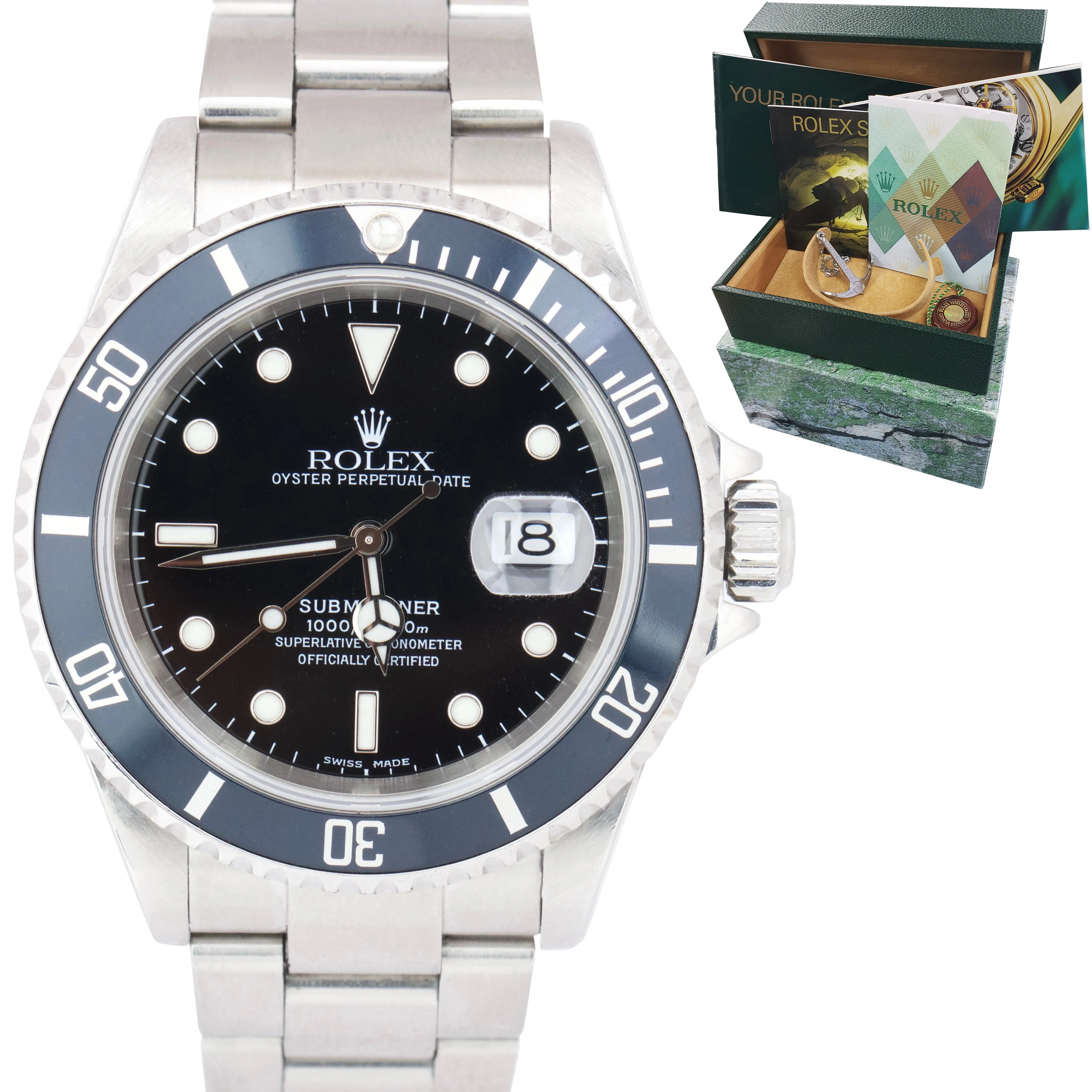 2003 Men's Rolex Submariner Date 16610 40mm Black Stainless Steel SEL Watch B P