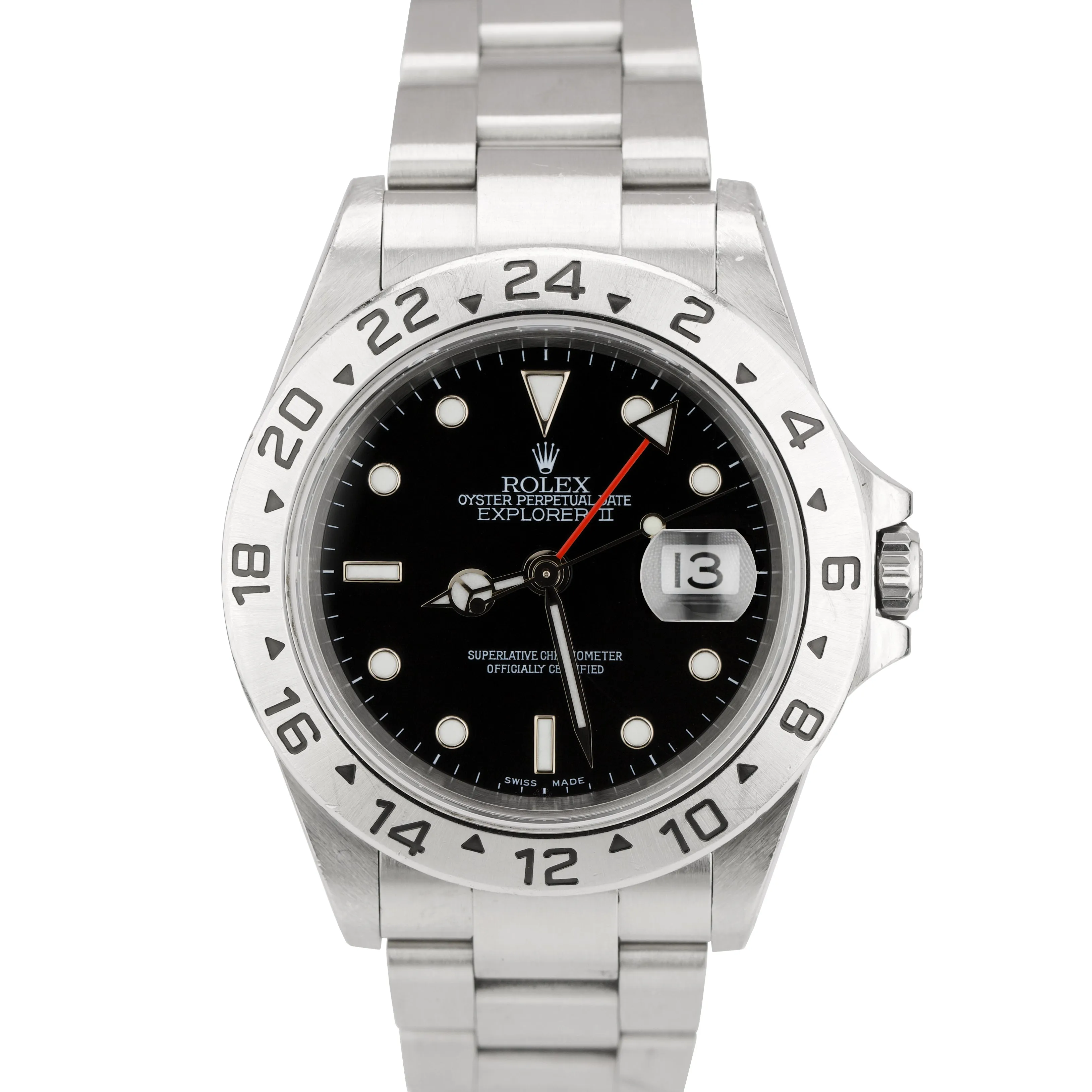 2003 UNPOLISHED Rolex Explorer II SEL LUME Steel Black Date GMT 40mm Watch 16570