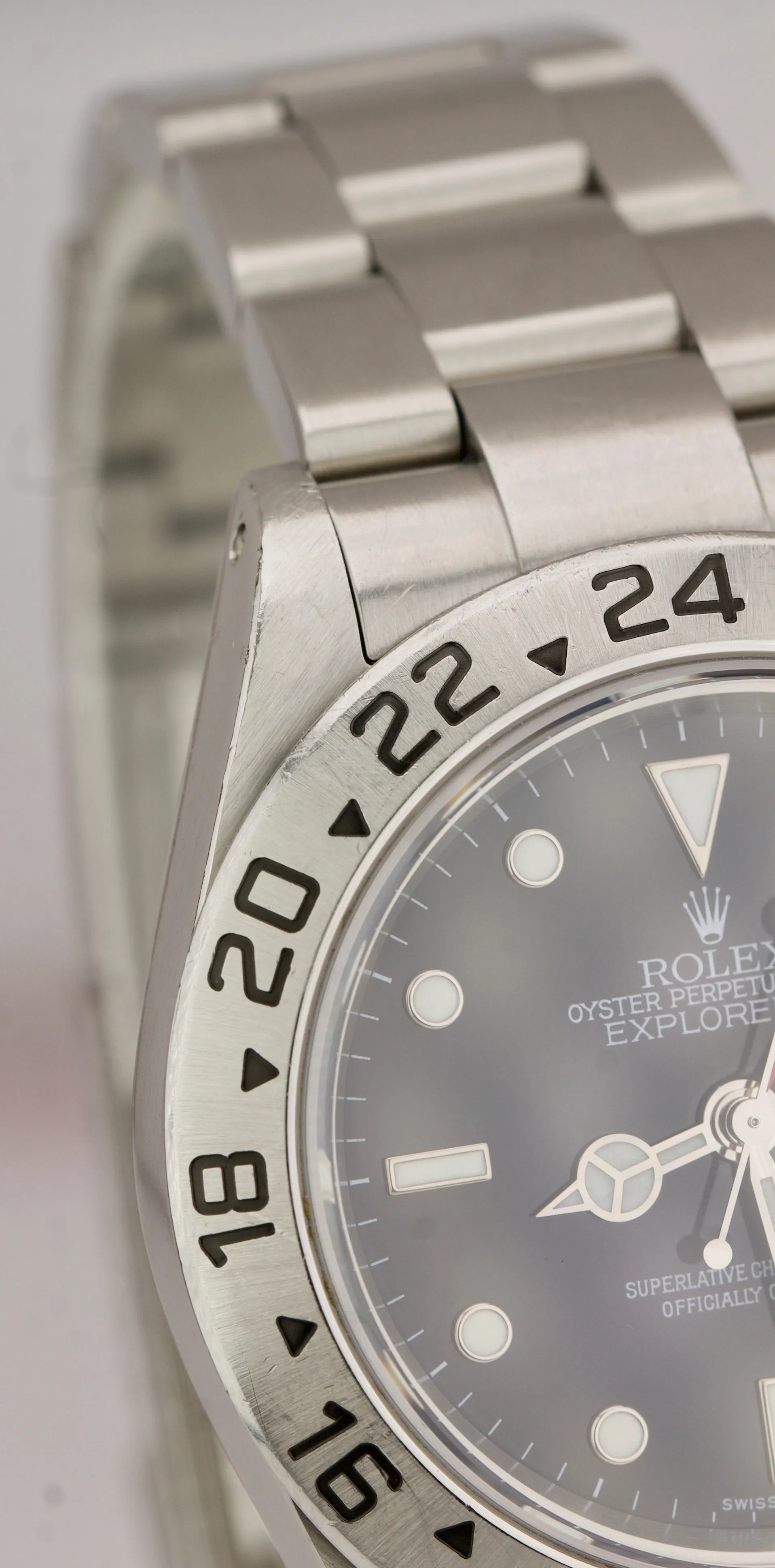 2003 UNPOLISHED Rolex Explorer II SEL LUME Steel Black Date GMT 40mm Watch 16570