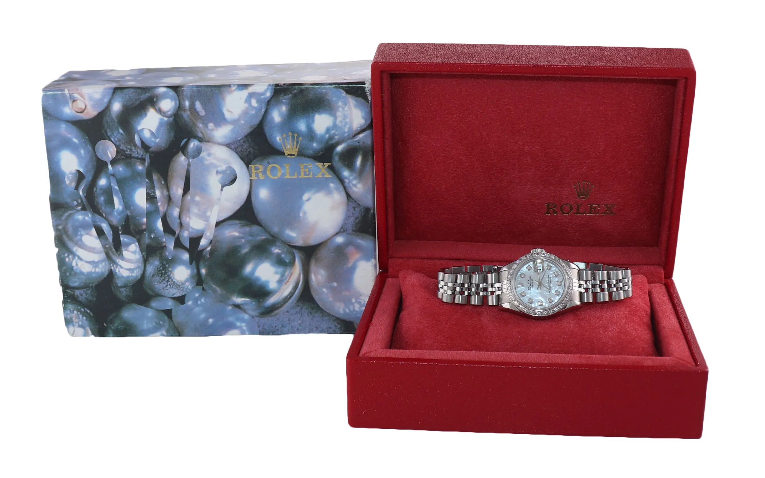 2004 Ladies Rolex DateJust 26mm MOP Diamond Fluted Bezel Steel Jubilee Watch