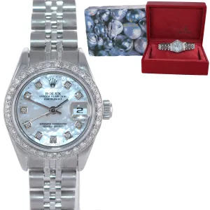 2004 Ladies Rolex DateJust 26mm MOP Diamond Fluted Bezel Steel Jubilee Watch