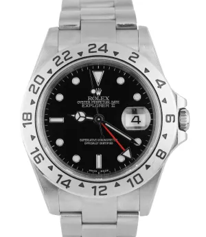 2005 Men's Rolex Explorer II SEL NO-HOLES Black Date Steel GMT 40mm Watch 16570