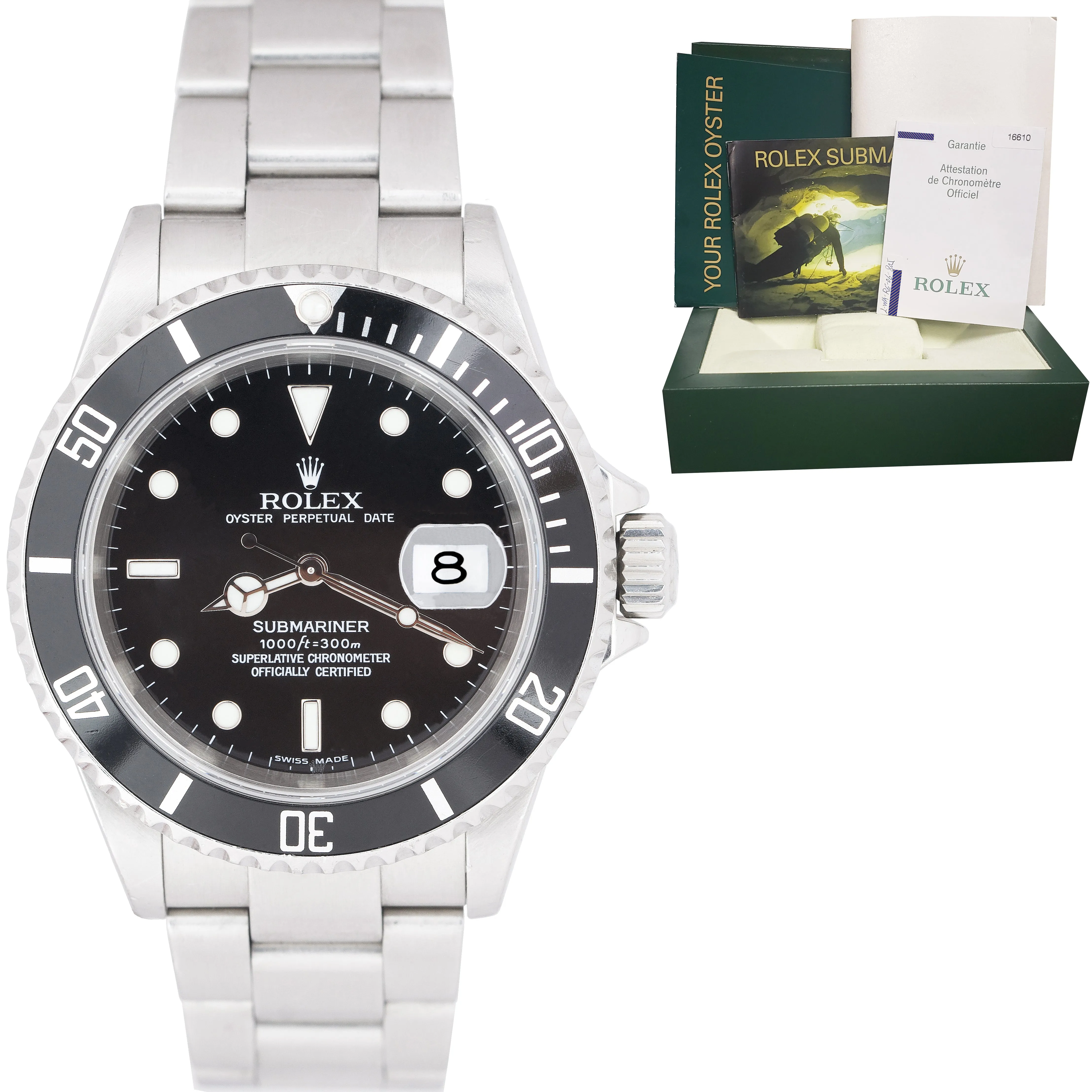 2006 Rolex Submariner Date 16610 Stainless NO-HOLES CASE Pre-Ceramic Watch B P