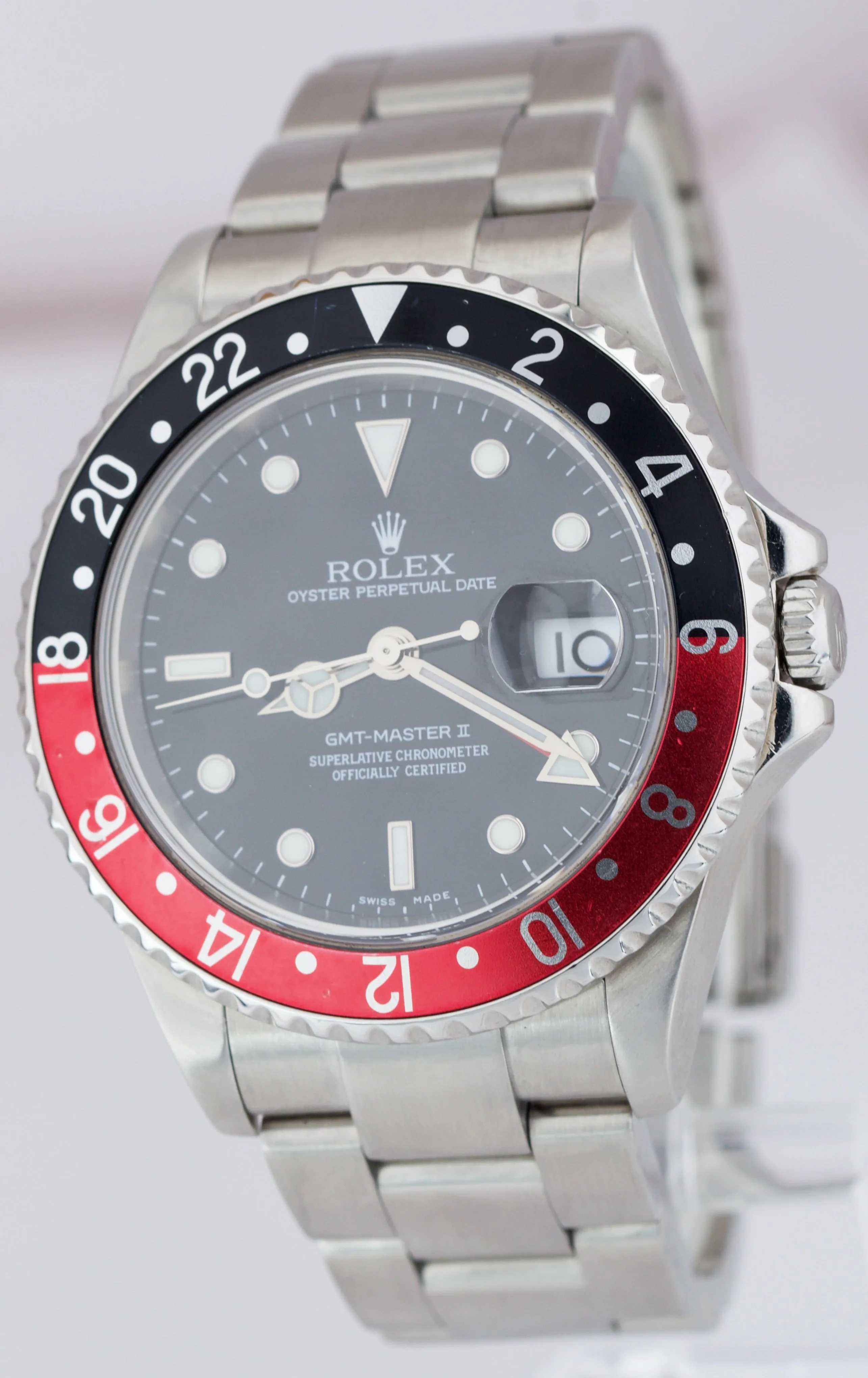 2007 Rolex GMT-Master II 40mm NO-HOLES CASE Red Black COKE BEZEL Watch 16710
