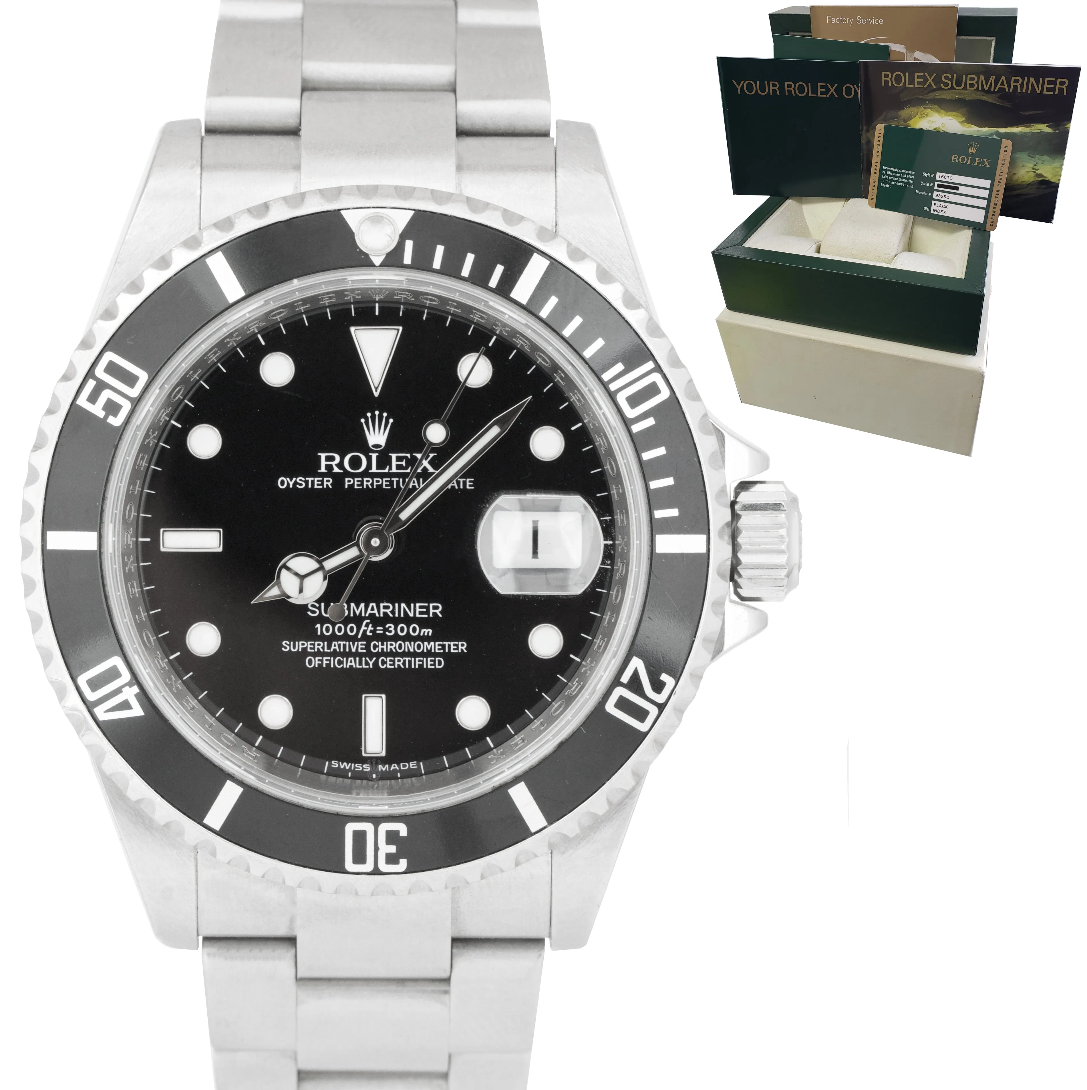 2008 REHAUT Rolex Submariner Date Stainless Pre-Ceramic Watch 16610 BOX PAPERS