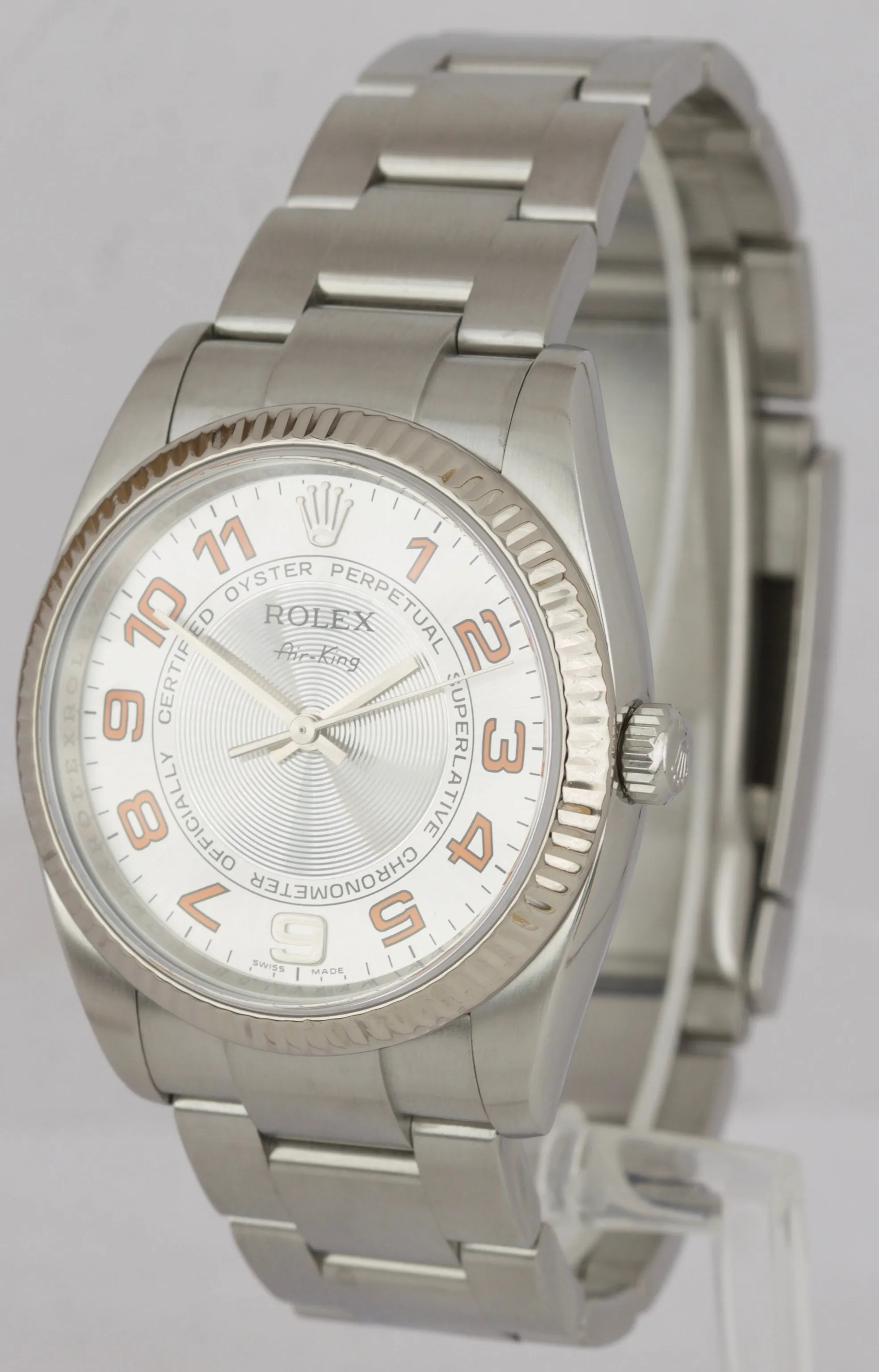 2008 Rolex Air-King Oyster Perpetual Silver Orange Concentric 34mm Watch 114234