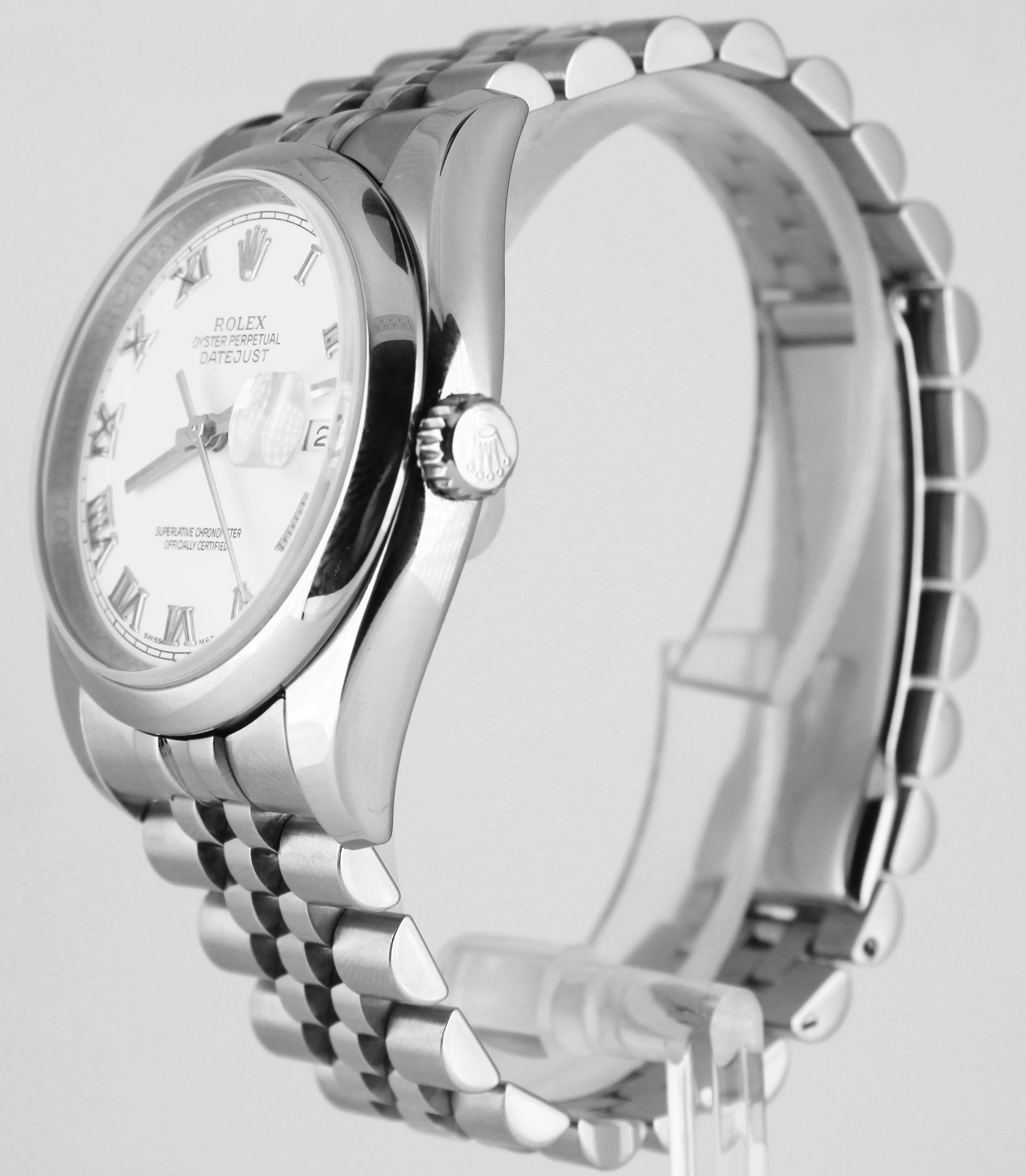 2008 Rolex DateJust White Roman 36mm 116200 Stainless Steel Jubilee Smooth Watch