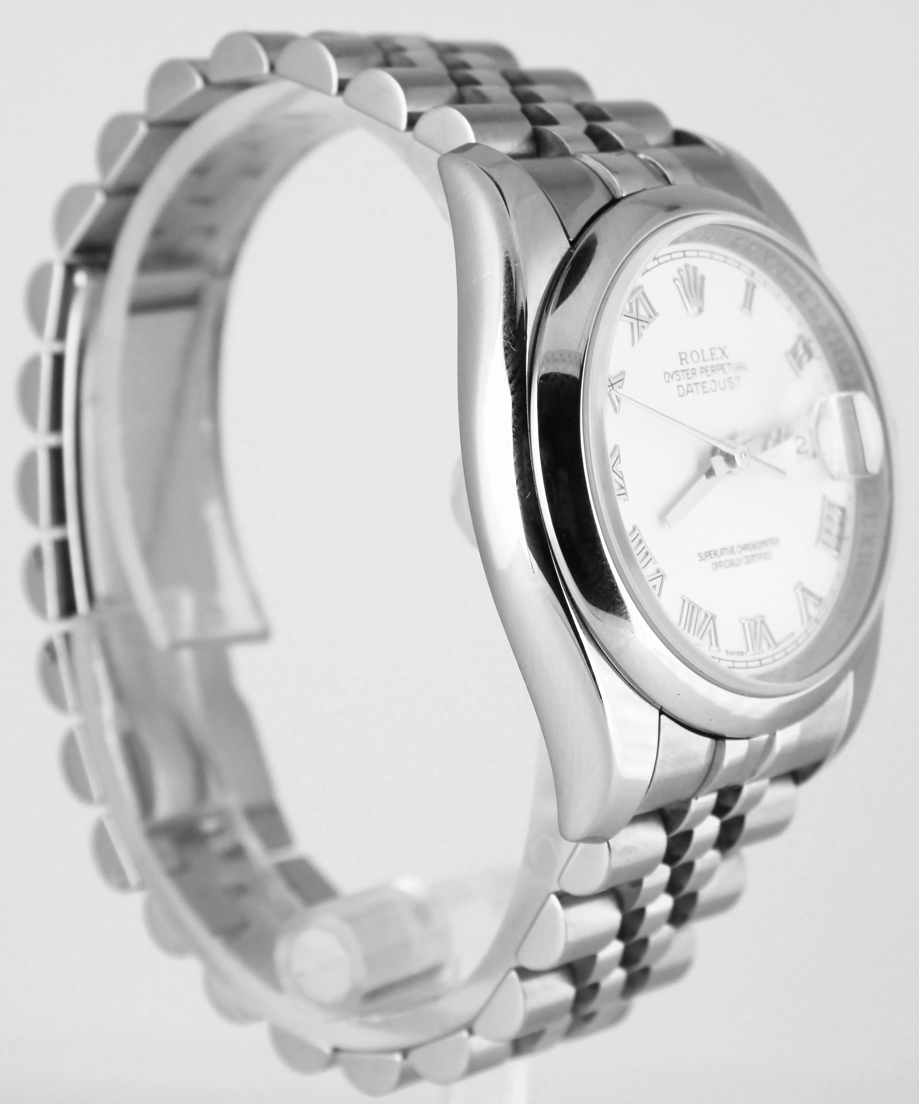 2008 Rolex DateJust White Roman 36mm 116200 Stainless Steel Jubilee Smooth Watch