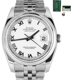 2008 Rolex DateJust White Roman 36mm 116200 Stainless Steel Jubilee Smooth Watch