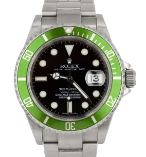 2008 UNPOLISHED Rolex Submariner Kermit Z Green 50th Anniversary 16610 LV Watch