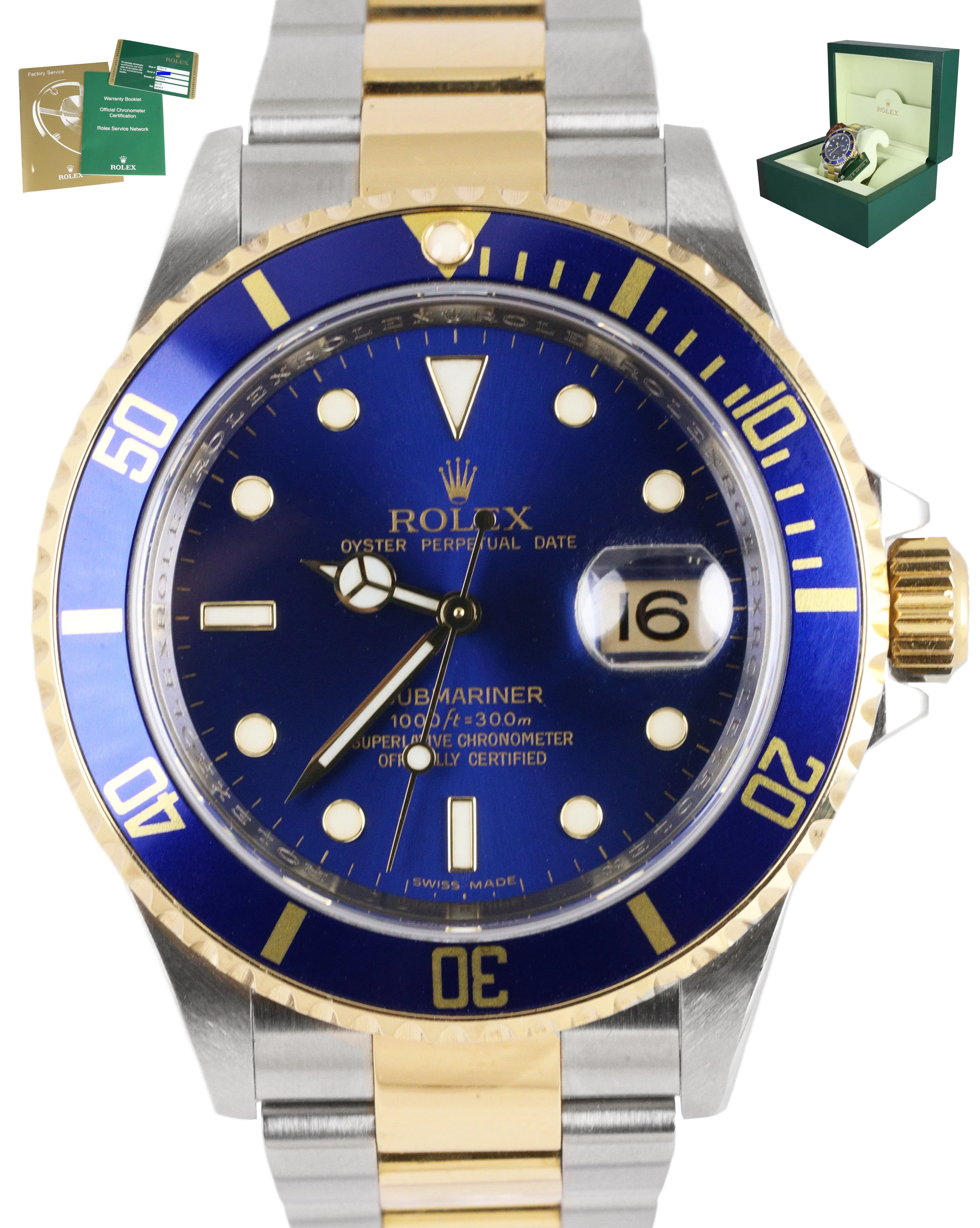 2009 ENGRAVED REHAUT Rolex Submariner Date BLUESY 16613 FULL SET Two-Tone Blue