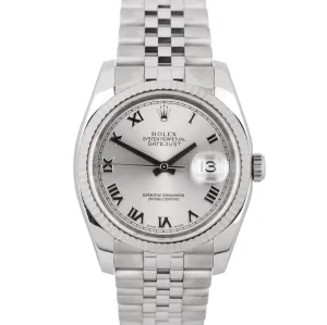 2010 ENGRAVED Rolex DateJust 116234 Silver Roman 36mm Steel Jubilee Date Watch