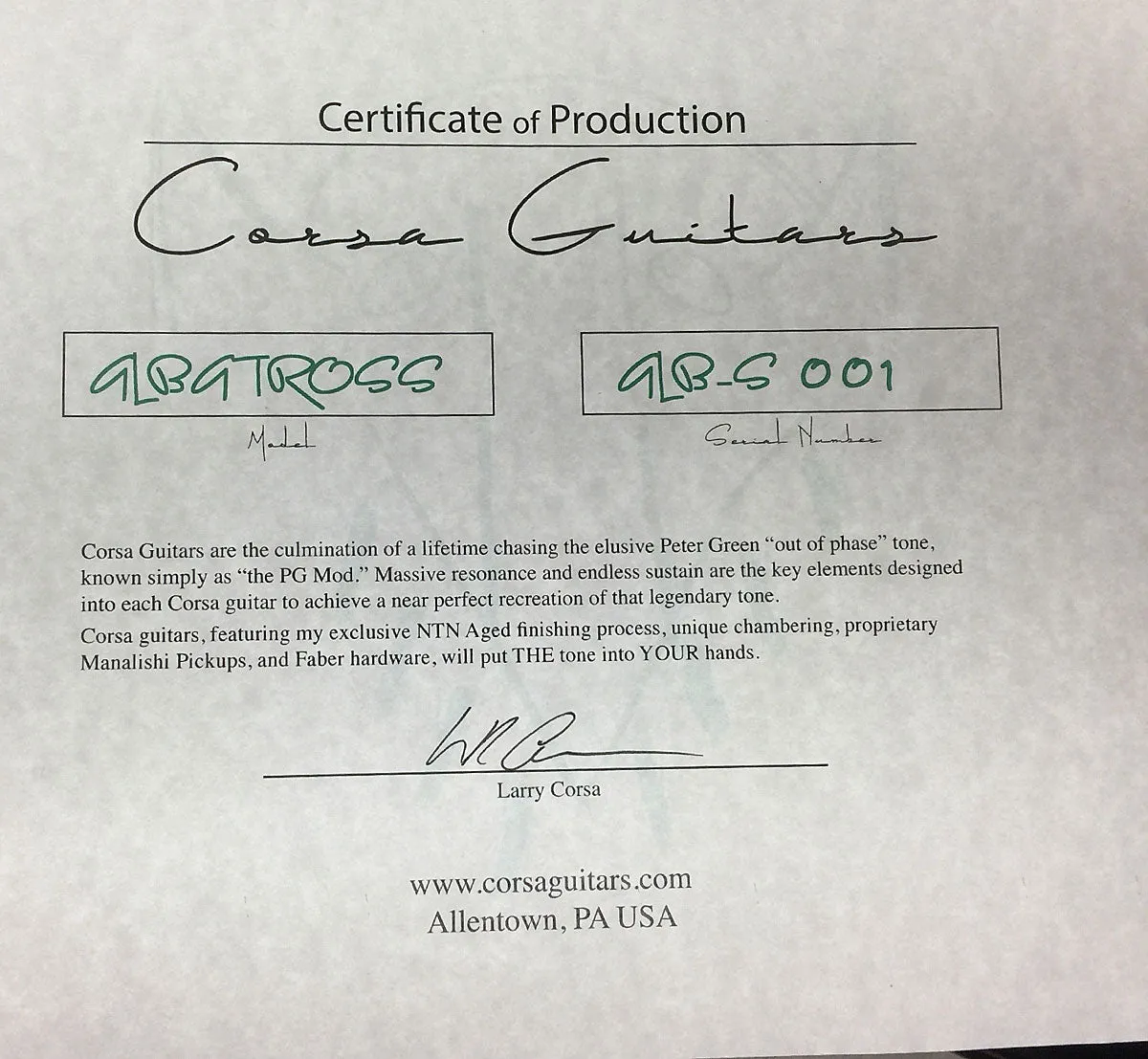 2014 Corsa Albatross Electric Guitar - Production #1