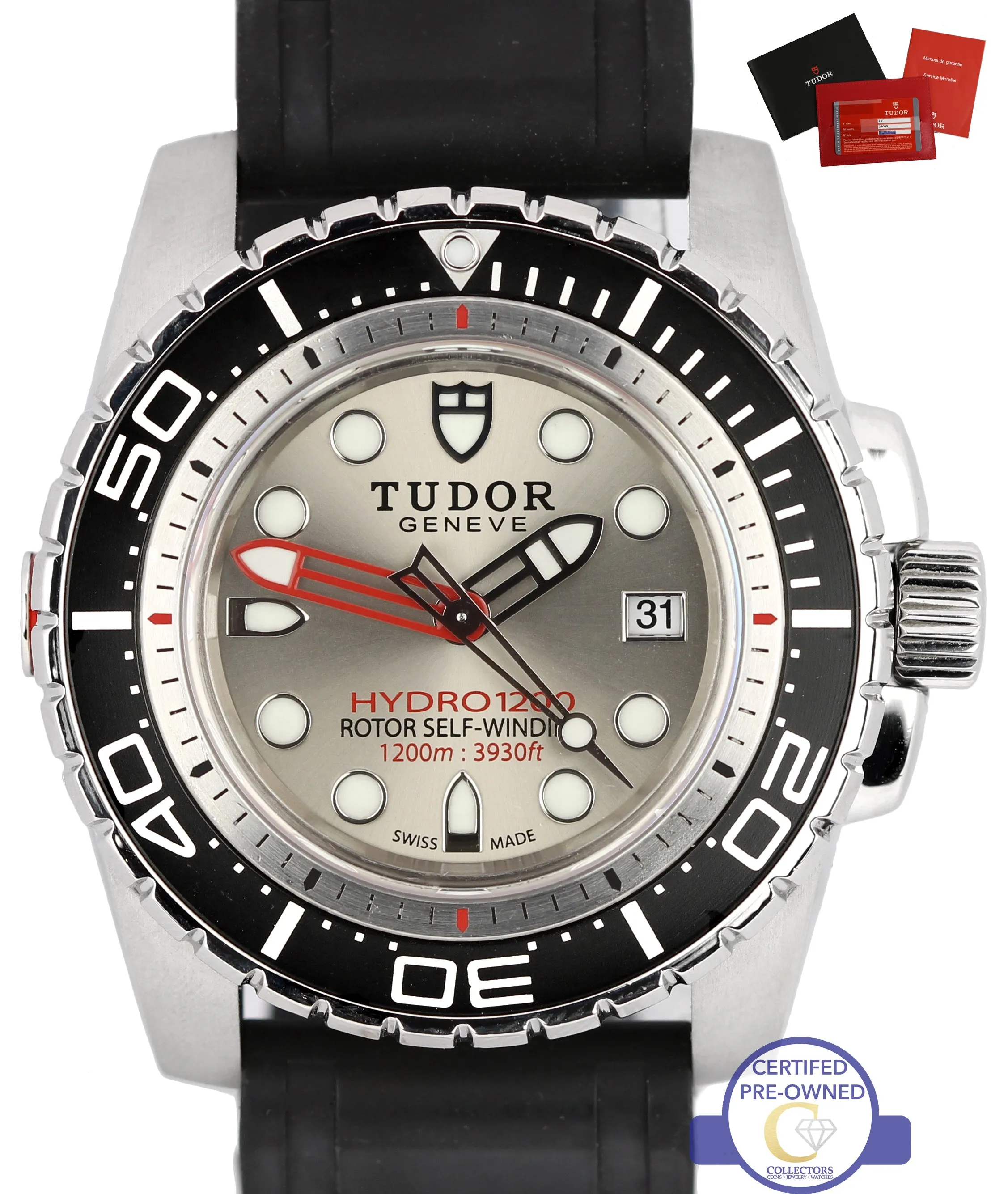 2014 Tudor Hydronaut 1200 Automatic Black 46mm 25000 Rubber Dive Date Watch