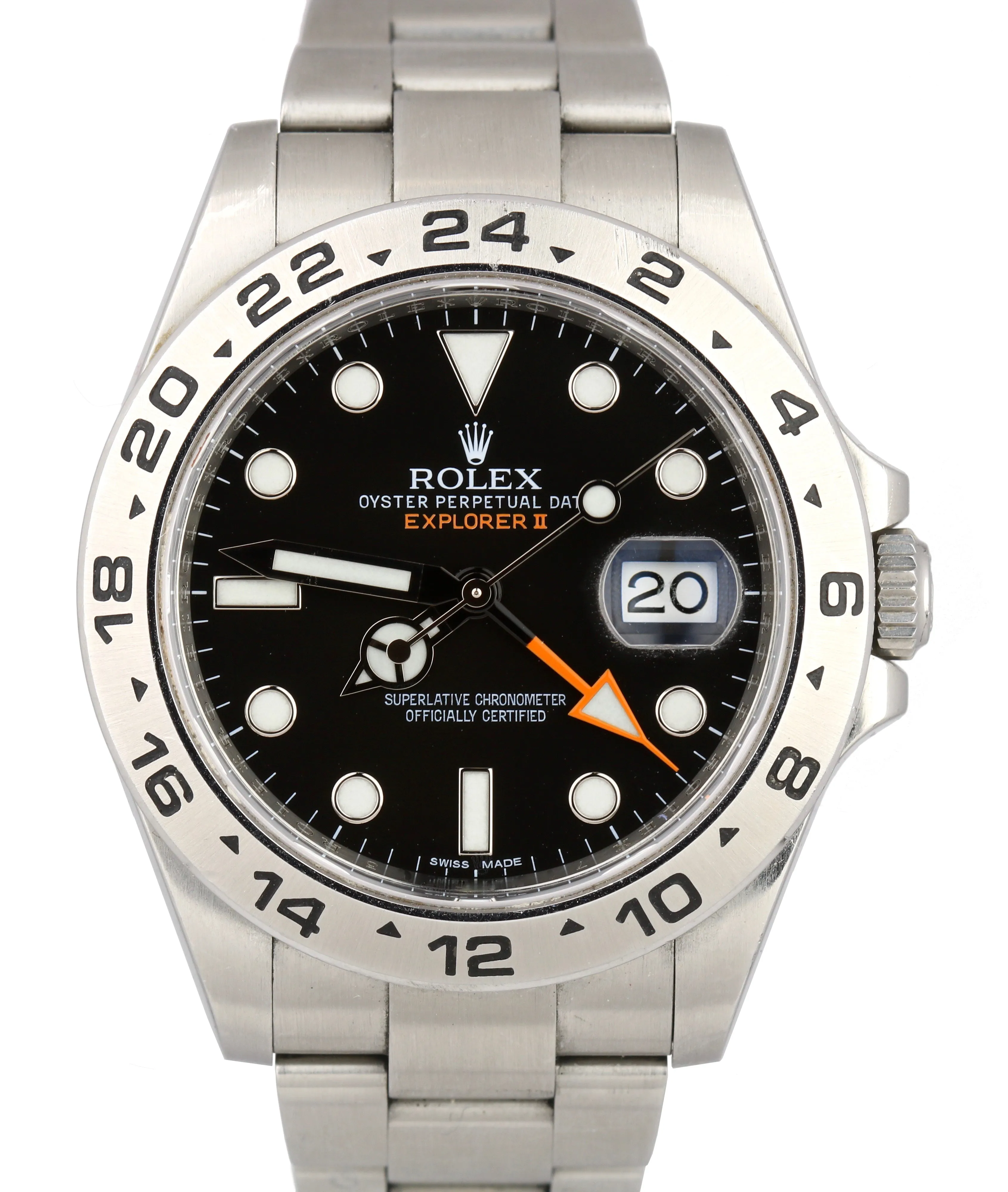 2016 UNPOLISHED Rolex Explorer II 42mm 216570 Black Orange Steel GMT Date Watch