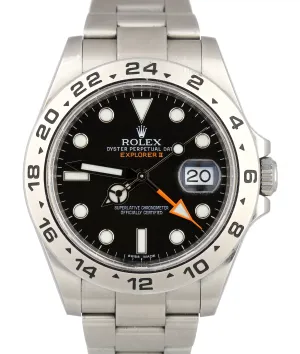 2016 UNPOLISHED Rolex Explorer II 42mm 216570 Black Orange Steel GMT Date Watch