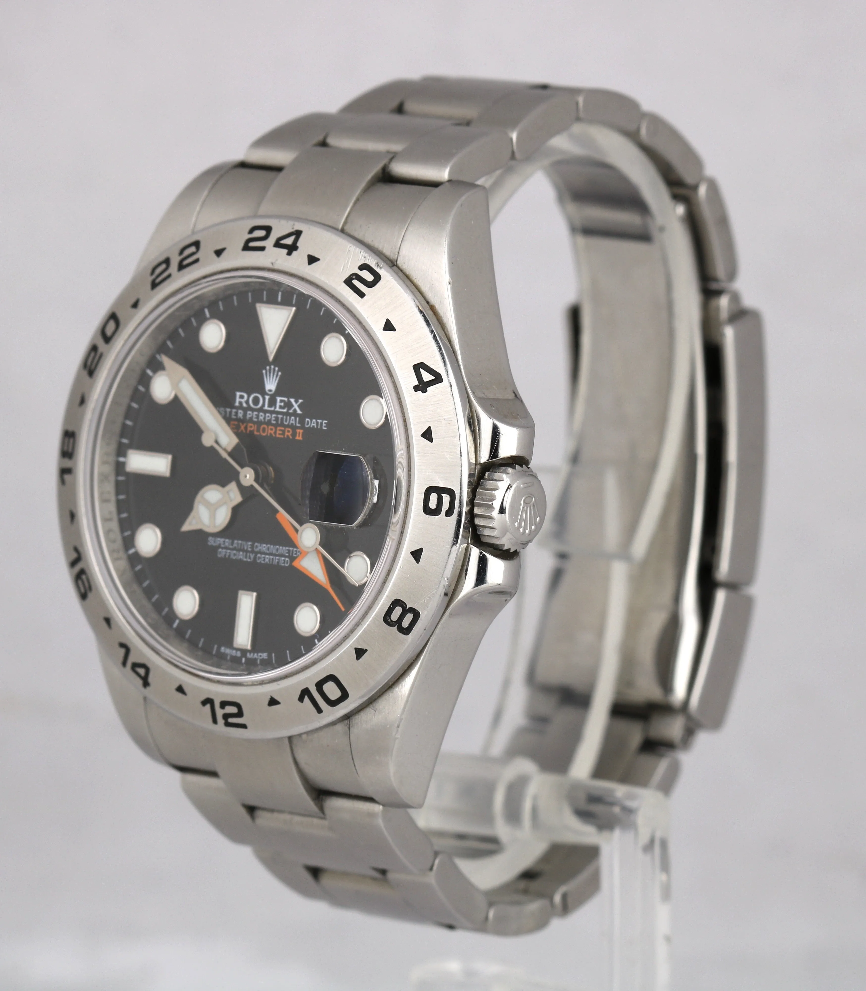 2016 UNPOLISHED Rolex Explorer II 42mm 216570 Black Orange Steel GMT Date Watch